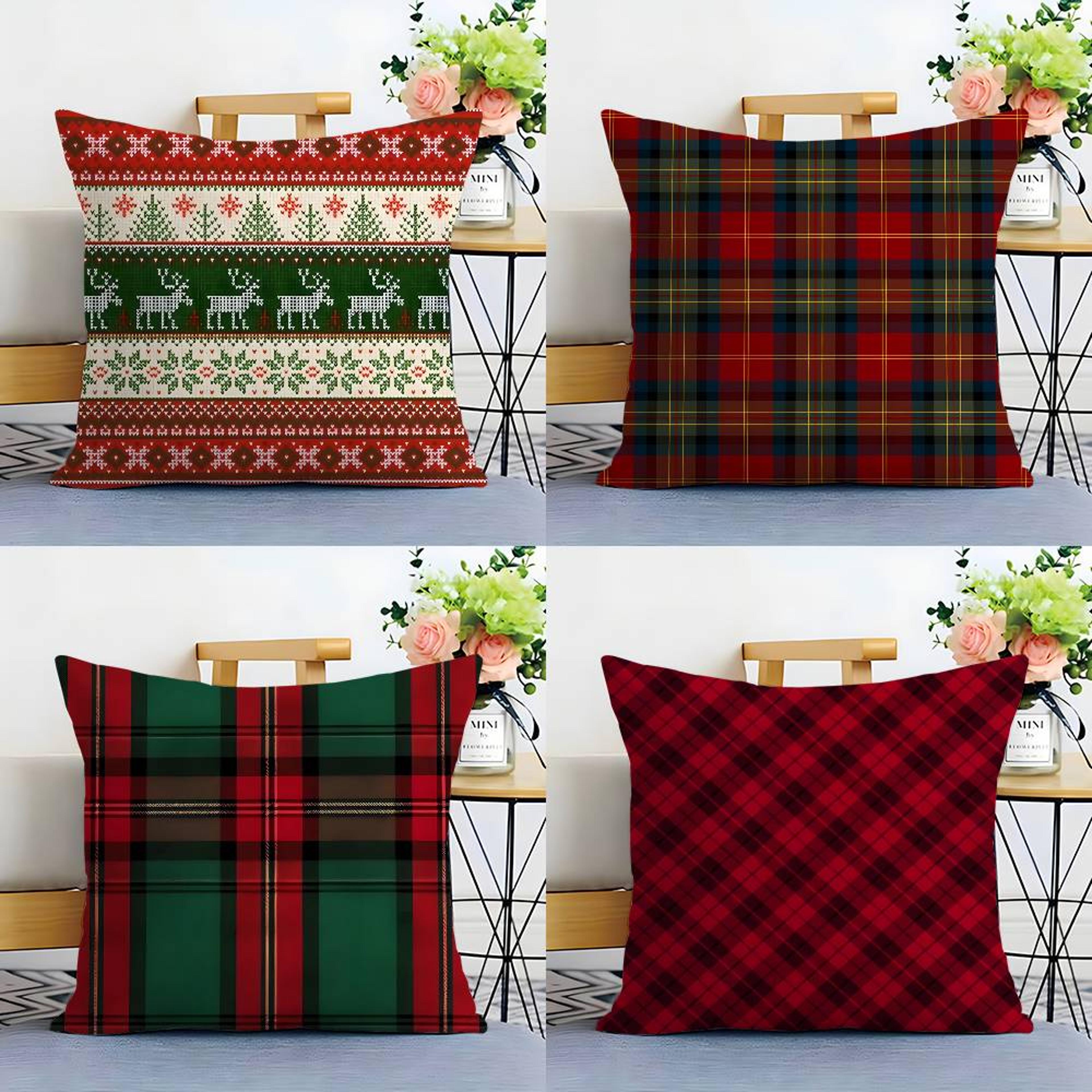 cozy christmas plaid pillow cover for sofa & bedroom decor