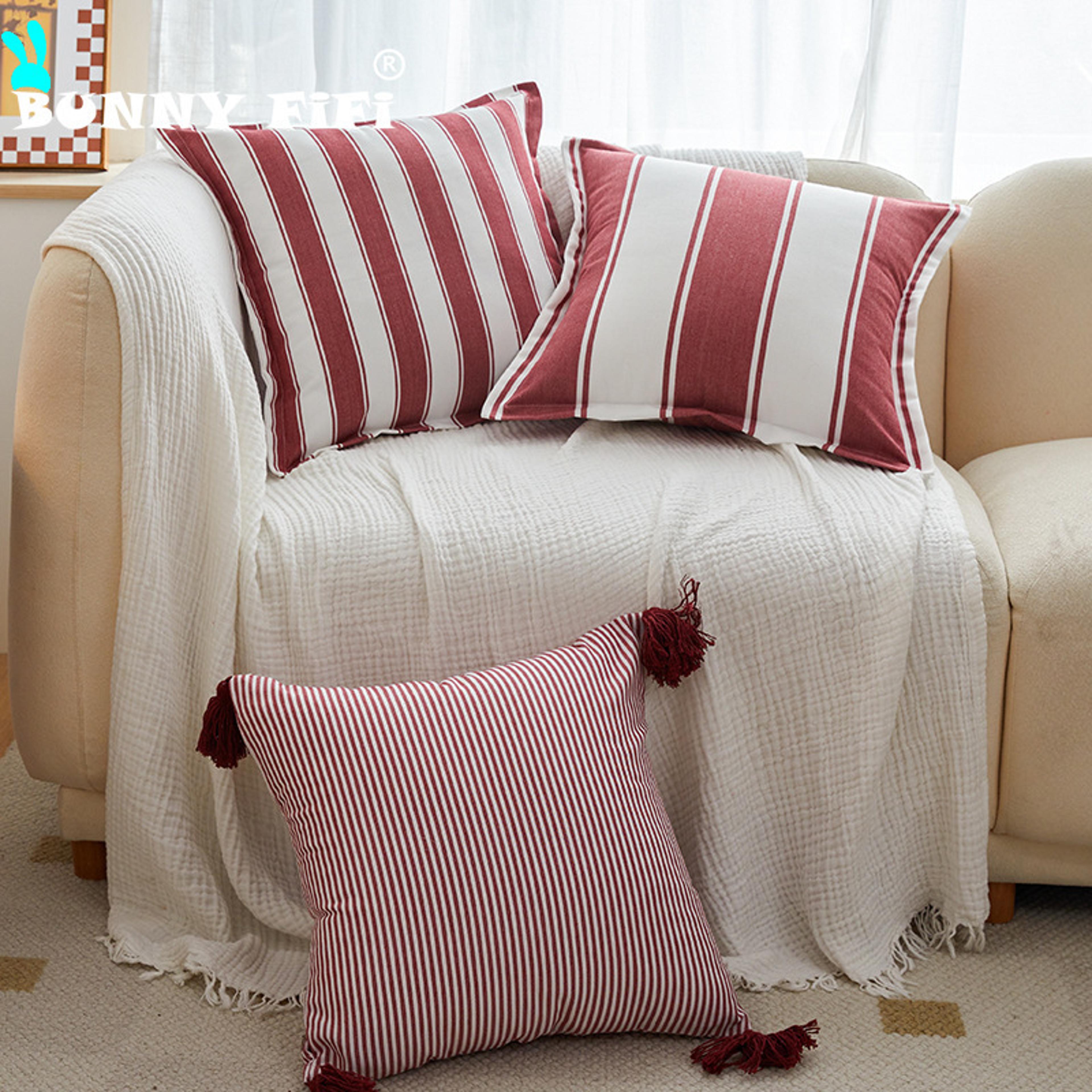 red checkered velvet tassel cushion cover for sofa and bed decor