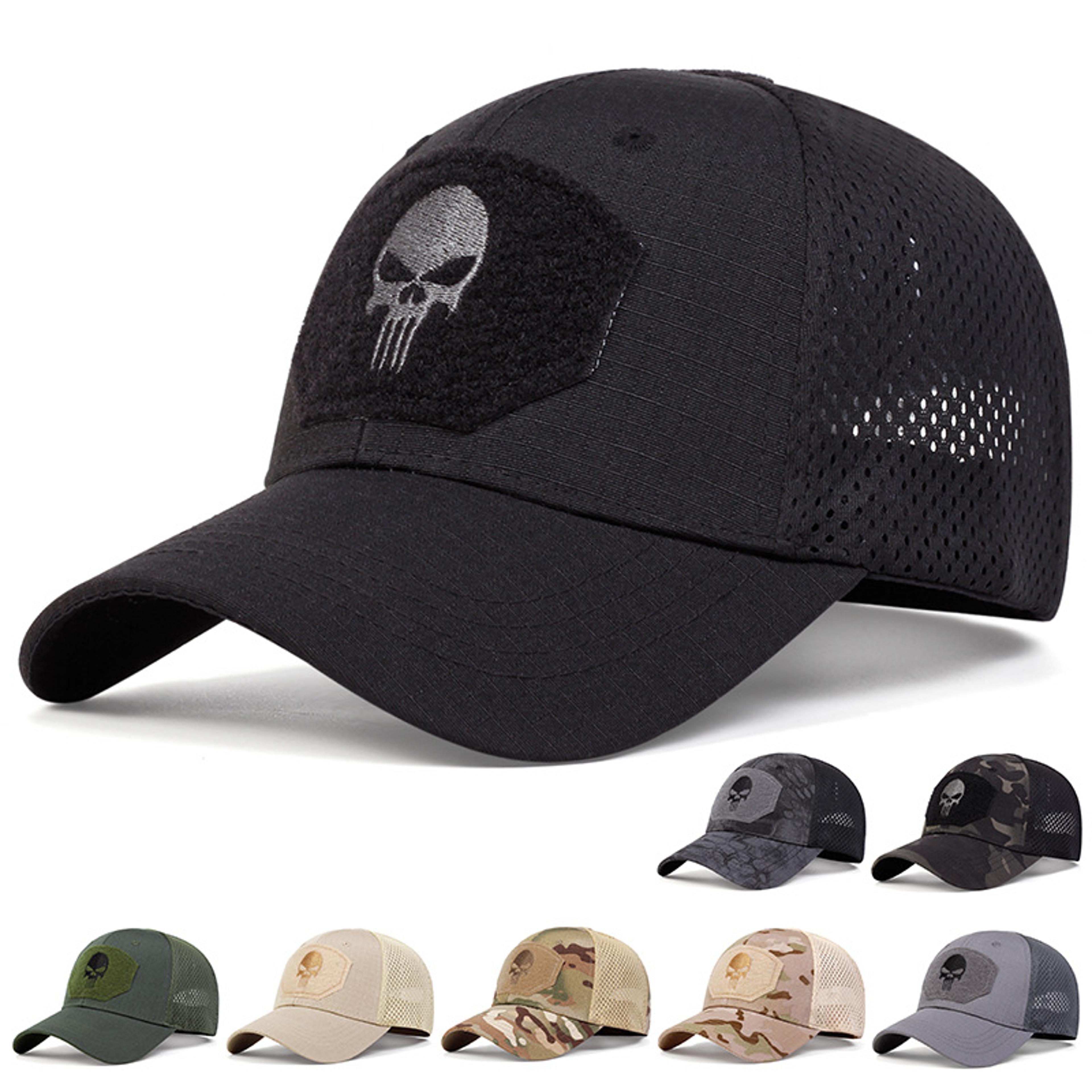 tactical skull airsoft cap with breathable mesh sun visor trucker hat