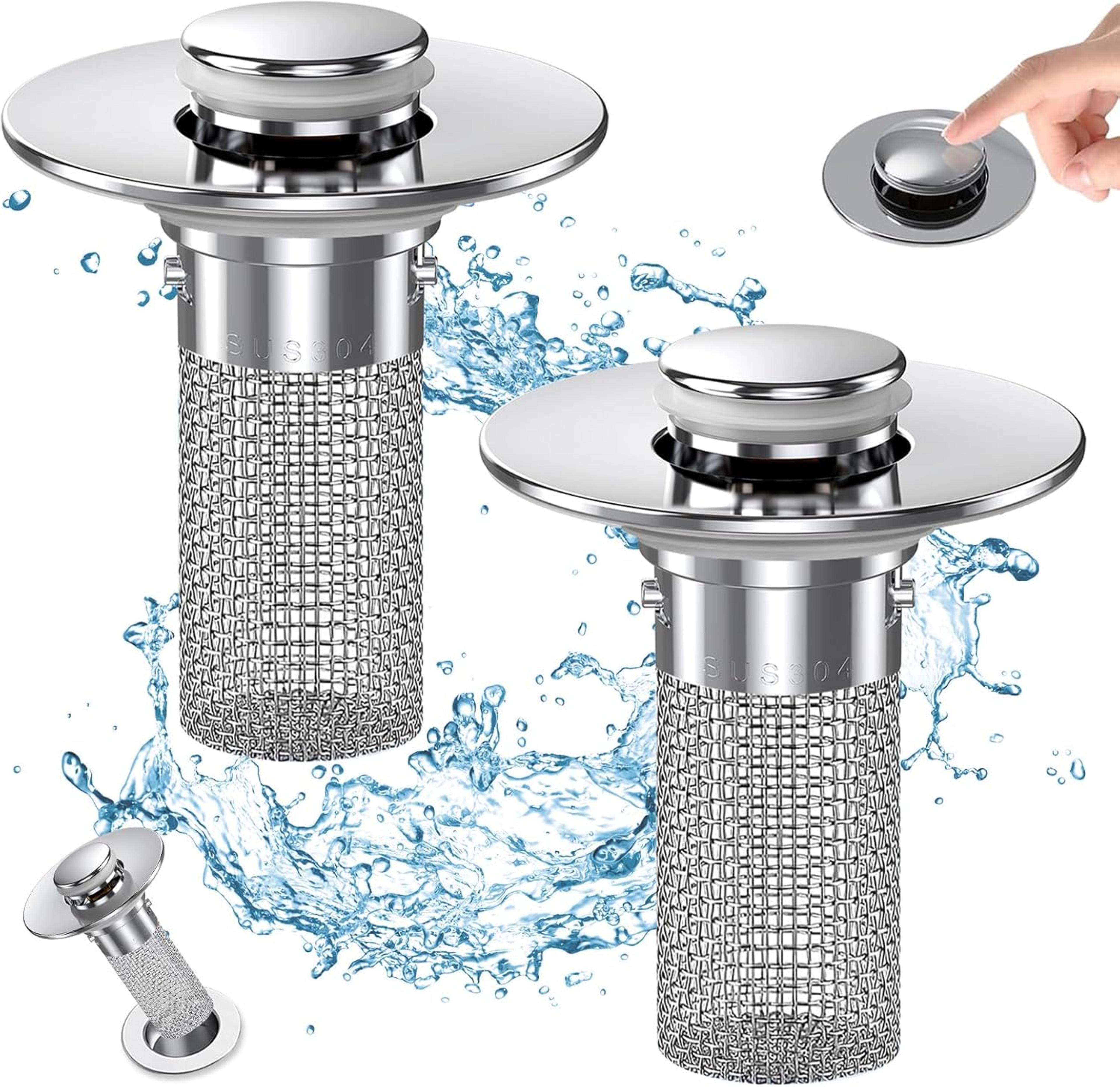 premium bathroom sink drain strainer pop up drain stopper with removable hair catcher & stainless steel filter
