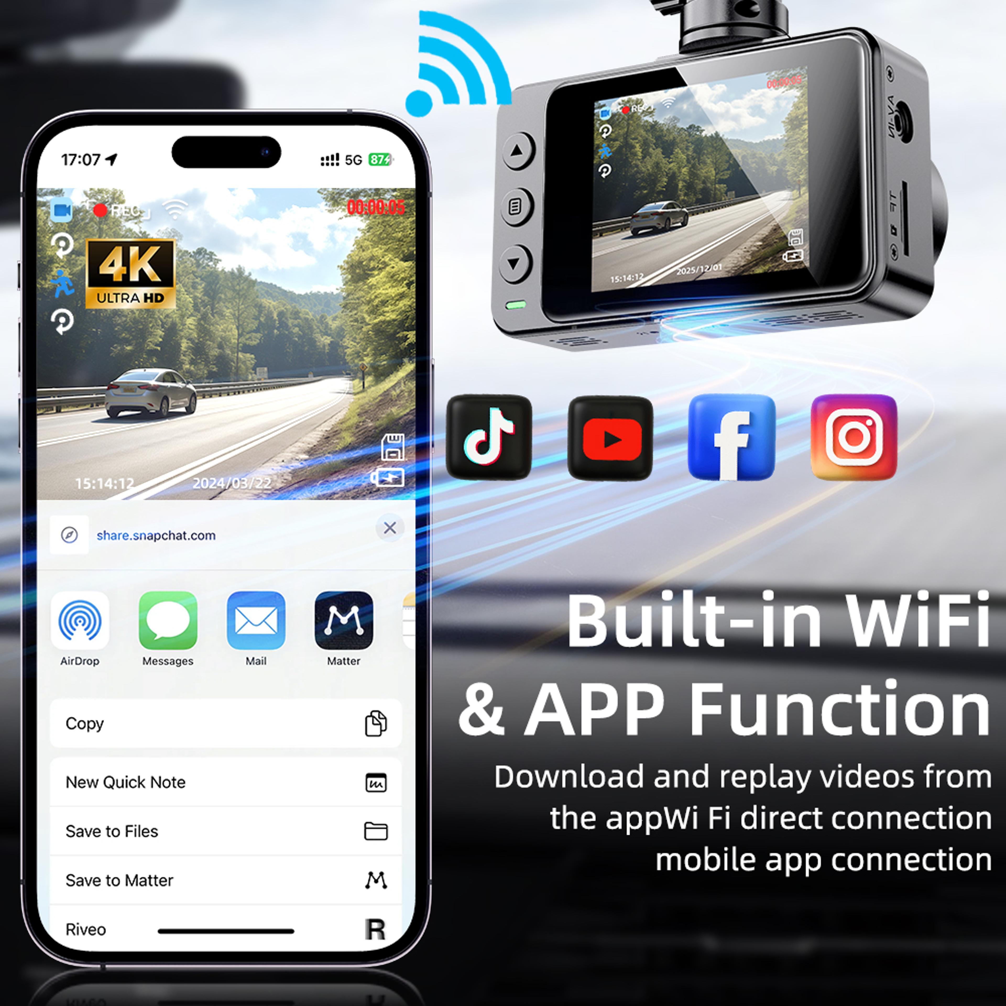 ultraguard front & rear wifi dash cam with night vision & parking monitor
