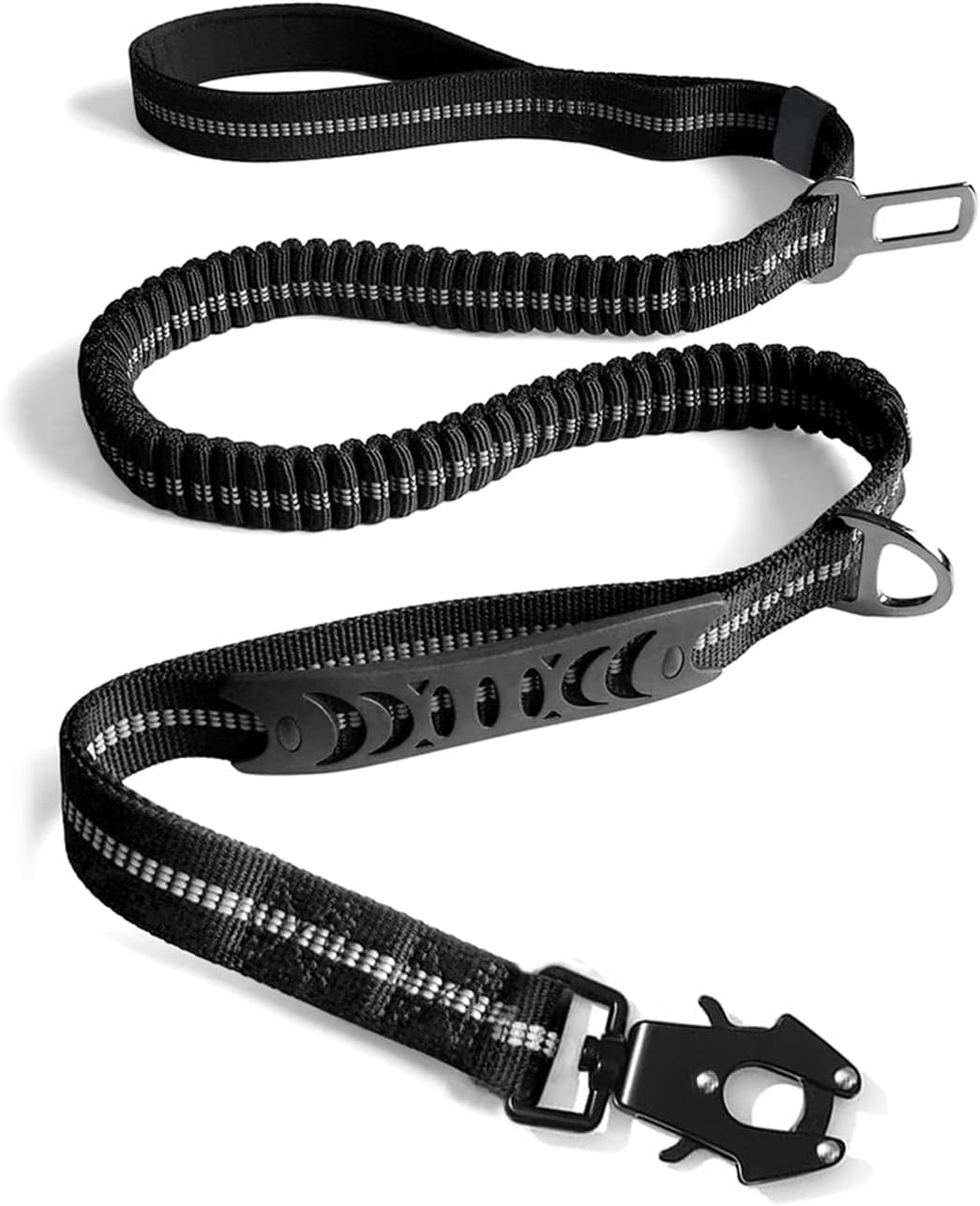 heavy duty tactical bungee dog leash with reflective safety seat belt