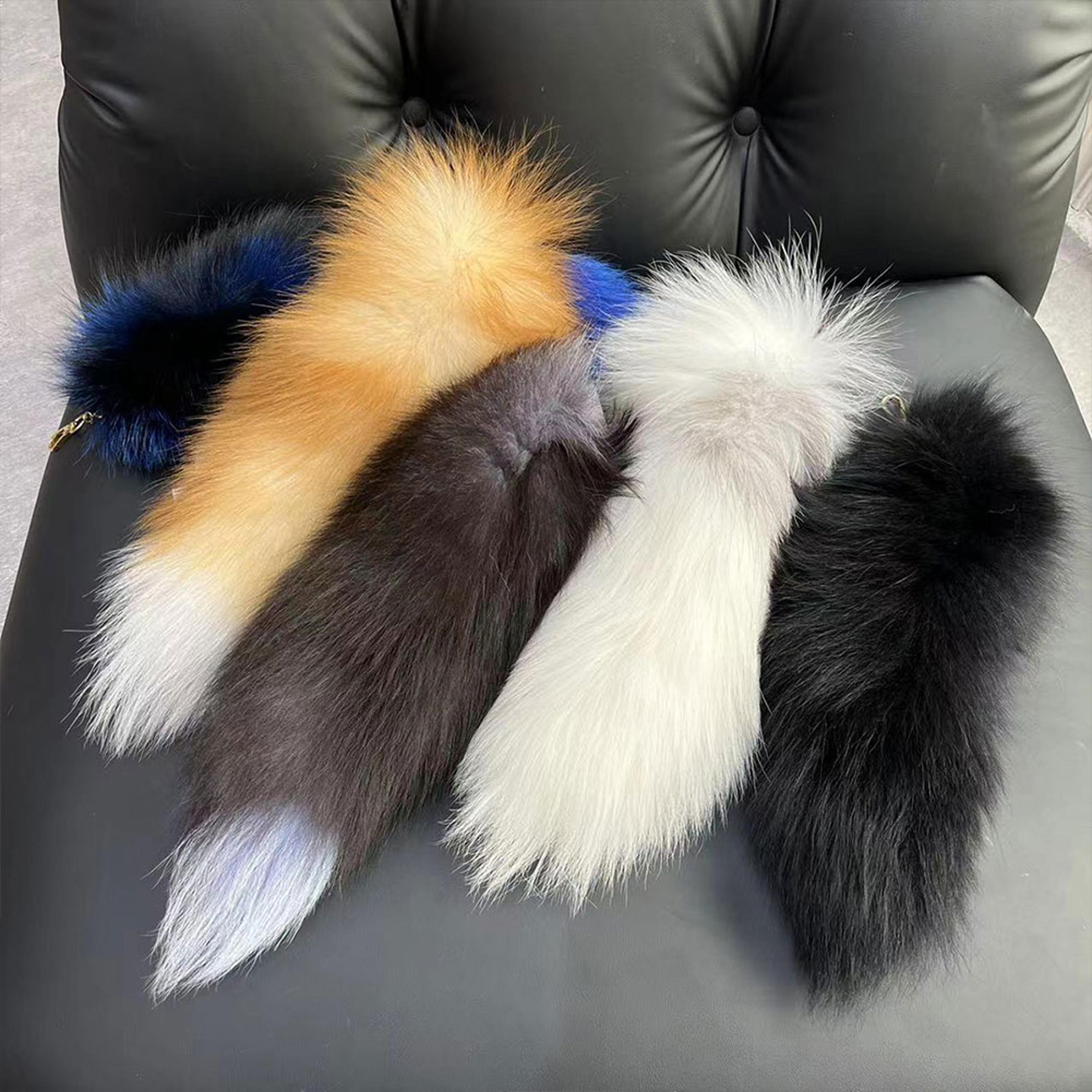 fluffy faux fur fox tail keychain charm for bags, keys & cosplay accessories