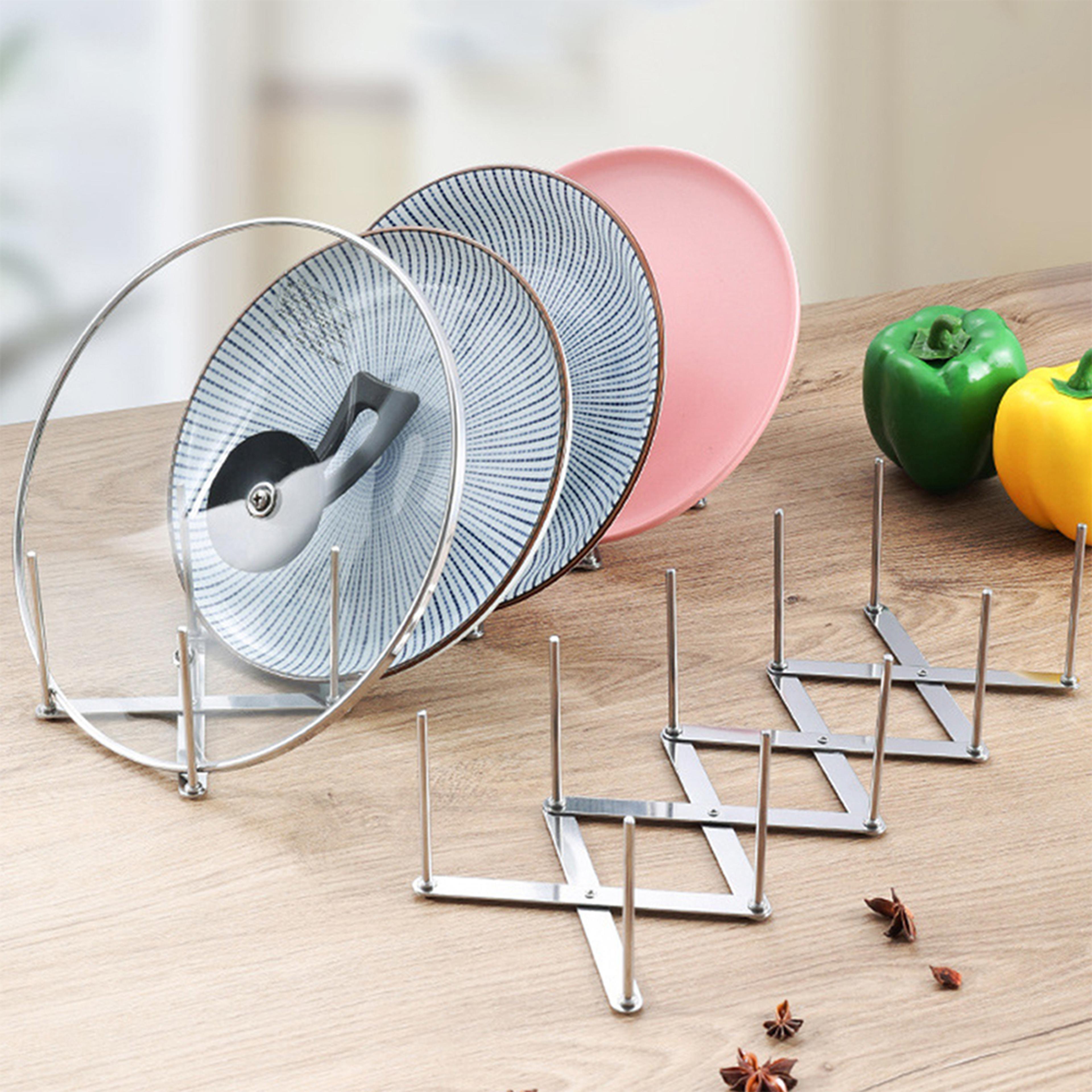 spacesaver expandable pot lid organizer & stainless steel pan rack