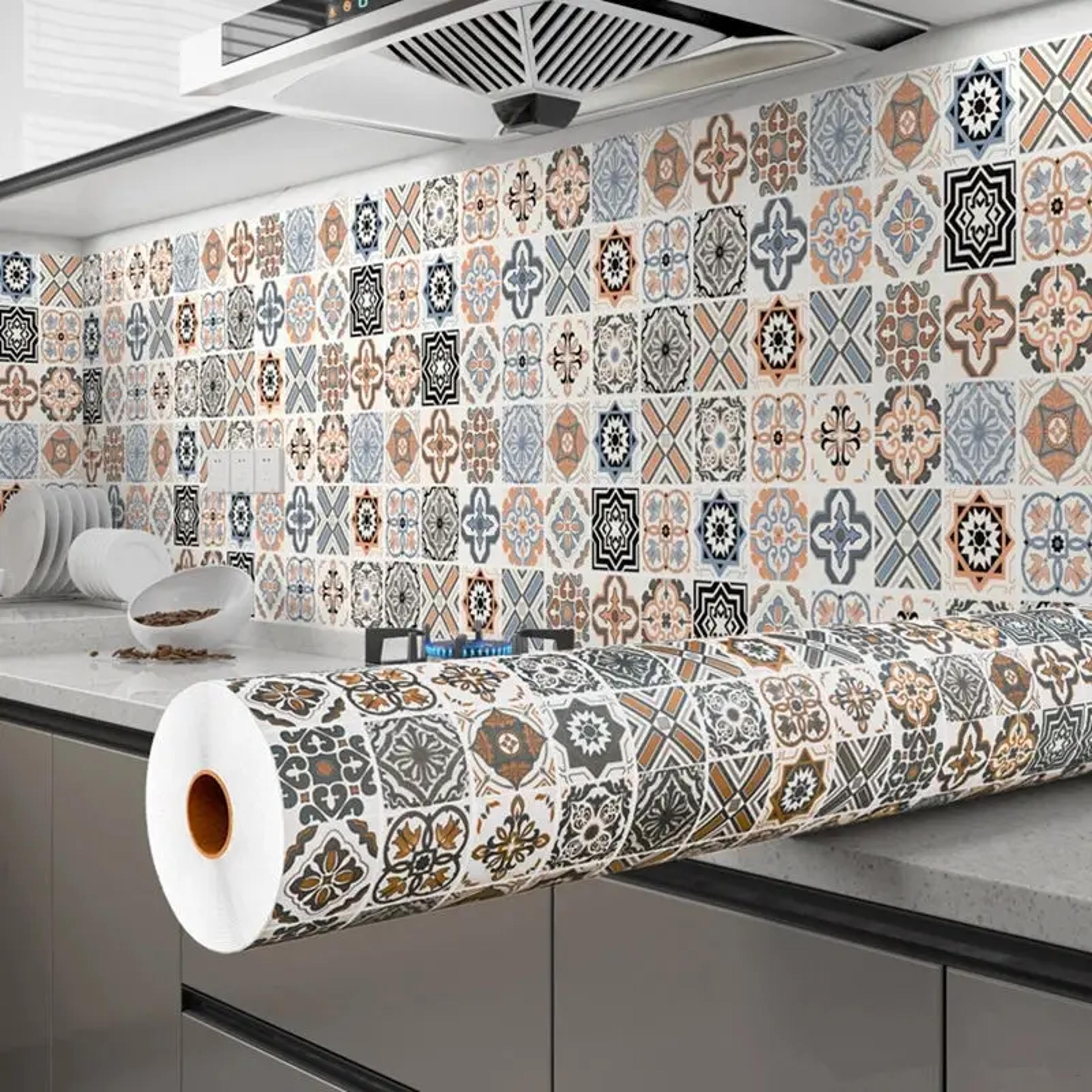peel and stick wallpaper waterproof oil proof kitchen backsplash & cabinet contact paper