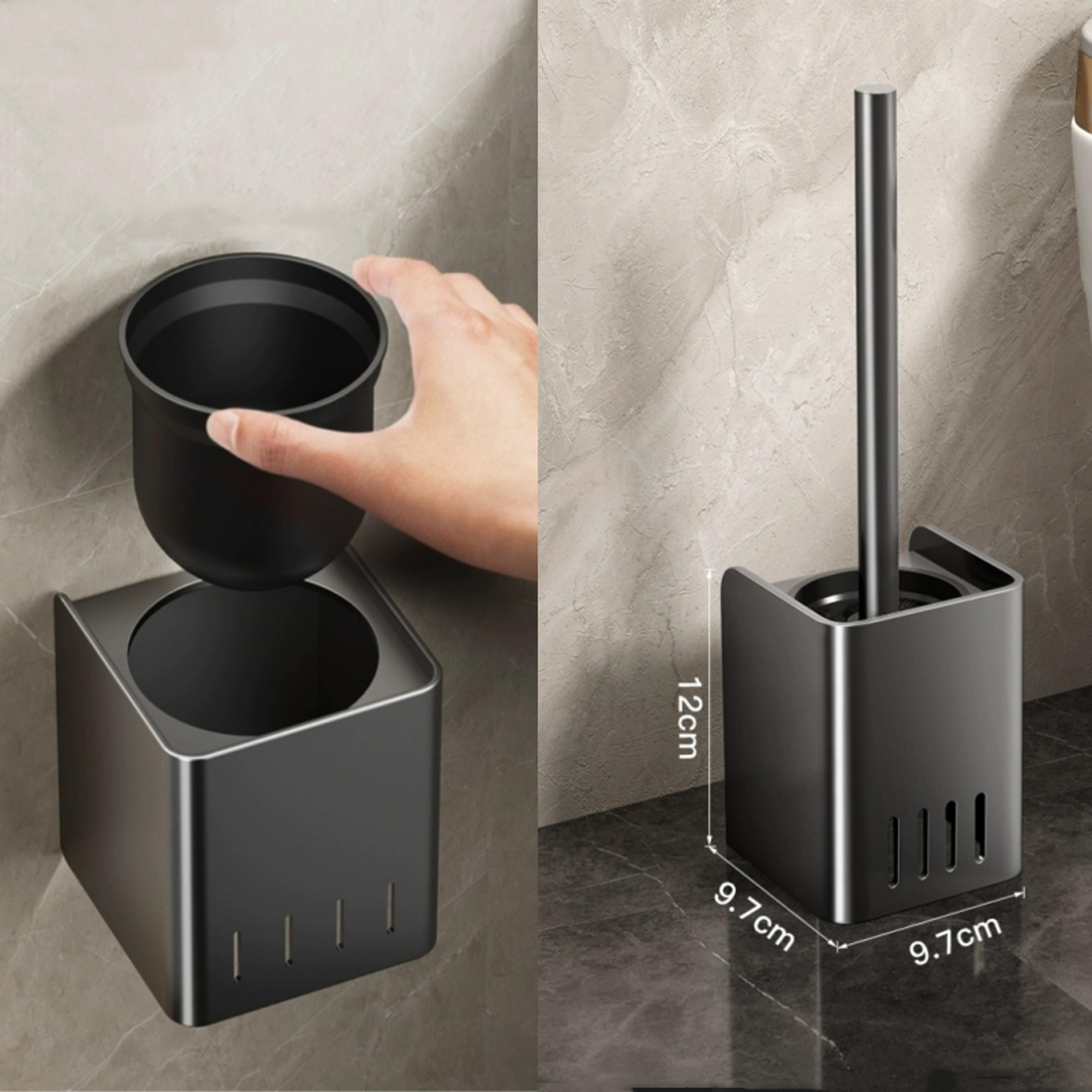 premium stainless steel toilet brush with wall mounted holder for deep bathroom cleaning