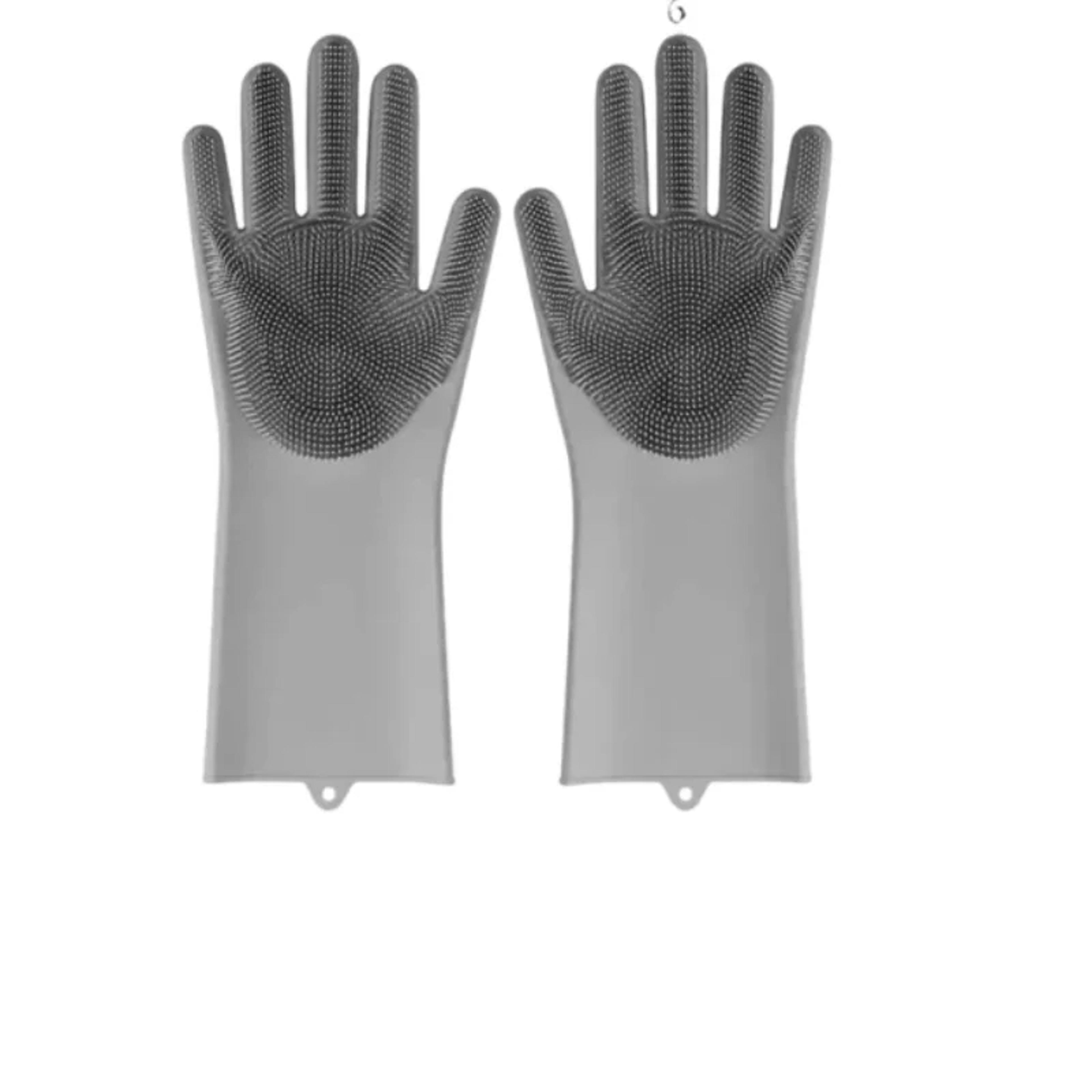 magic silicone dishwashing gloves with built in scrubbers for fast kitchen & household cleaning