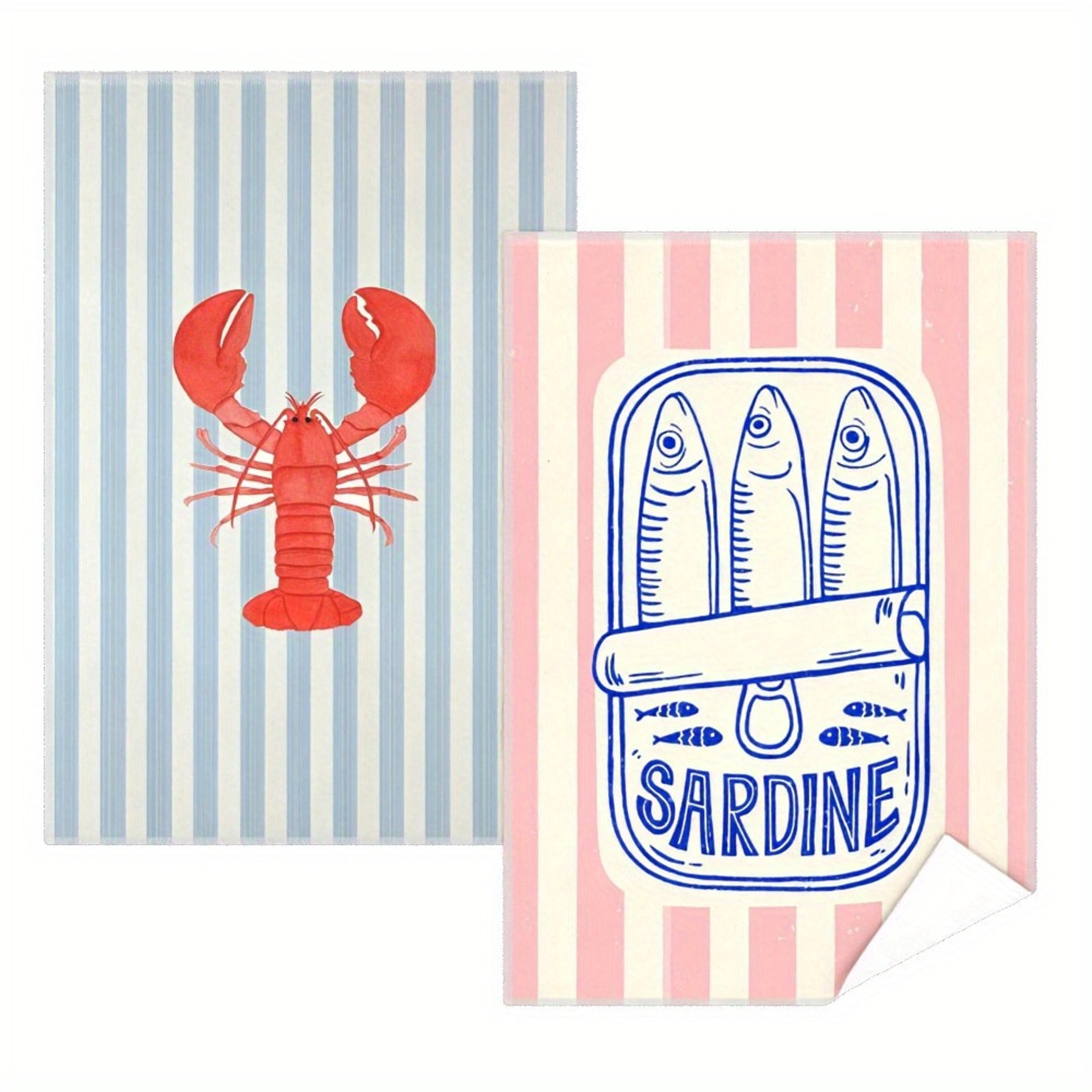 retro kitchen towels set of with lobster & sardine design soft absorbent dish towels