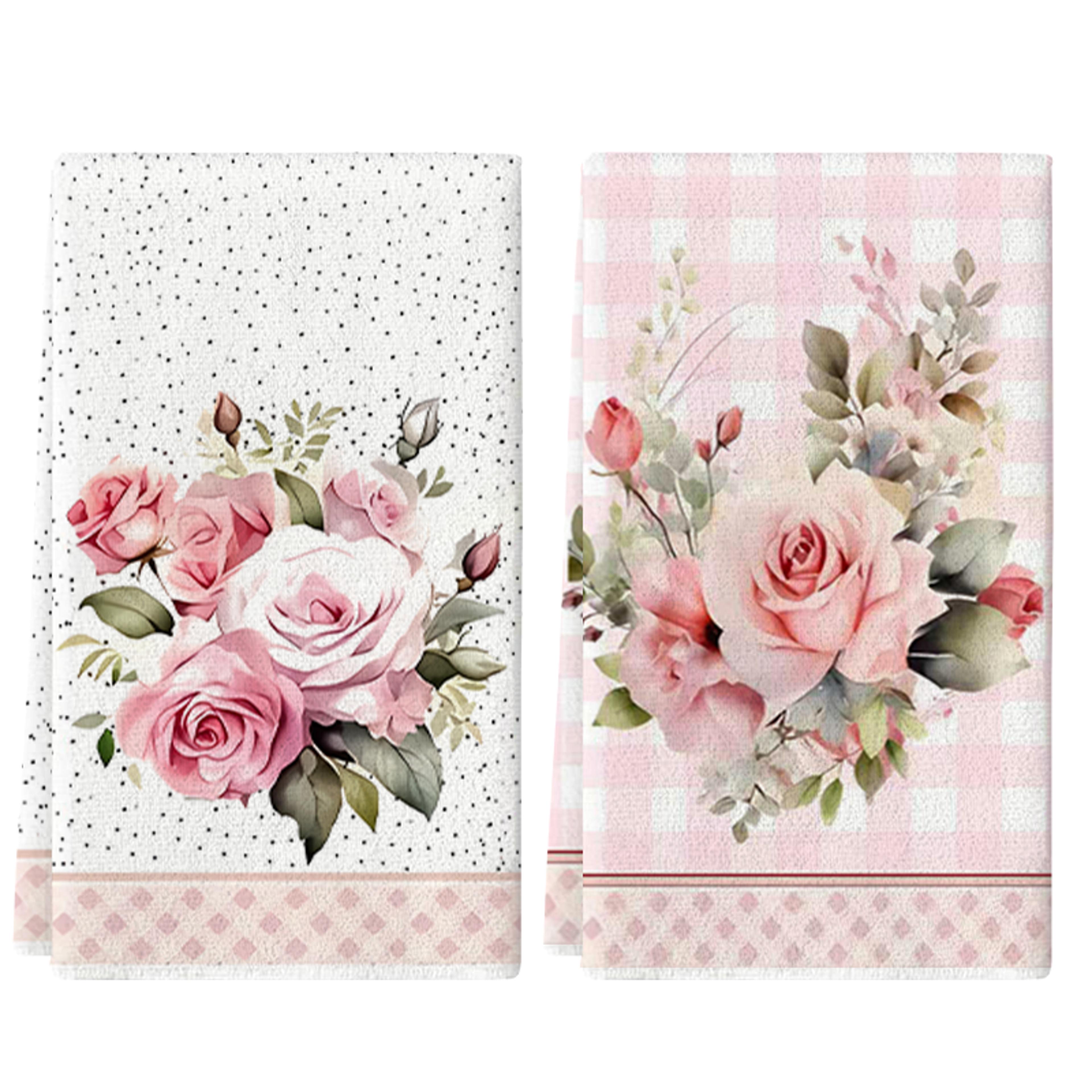 vintage pink rose kitchen towels set of soft absorbent floral tea towels