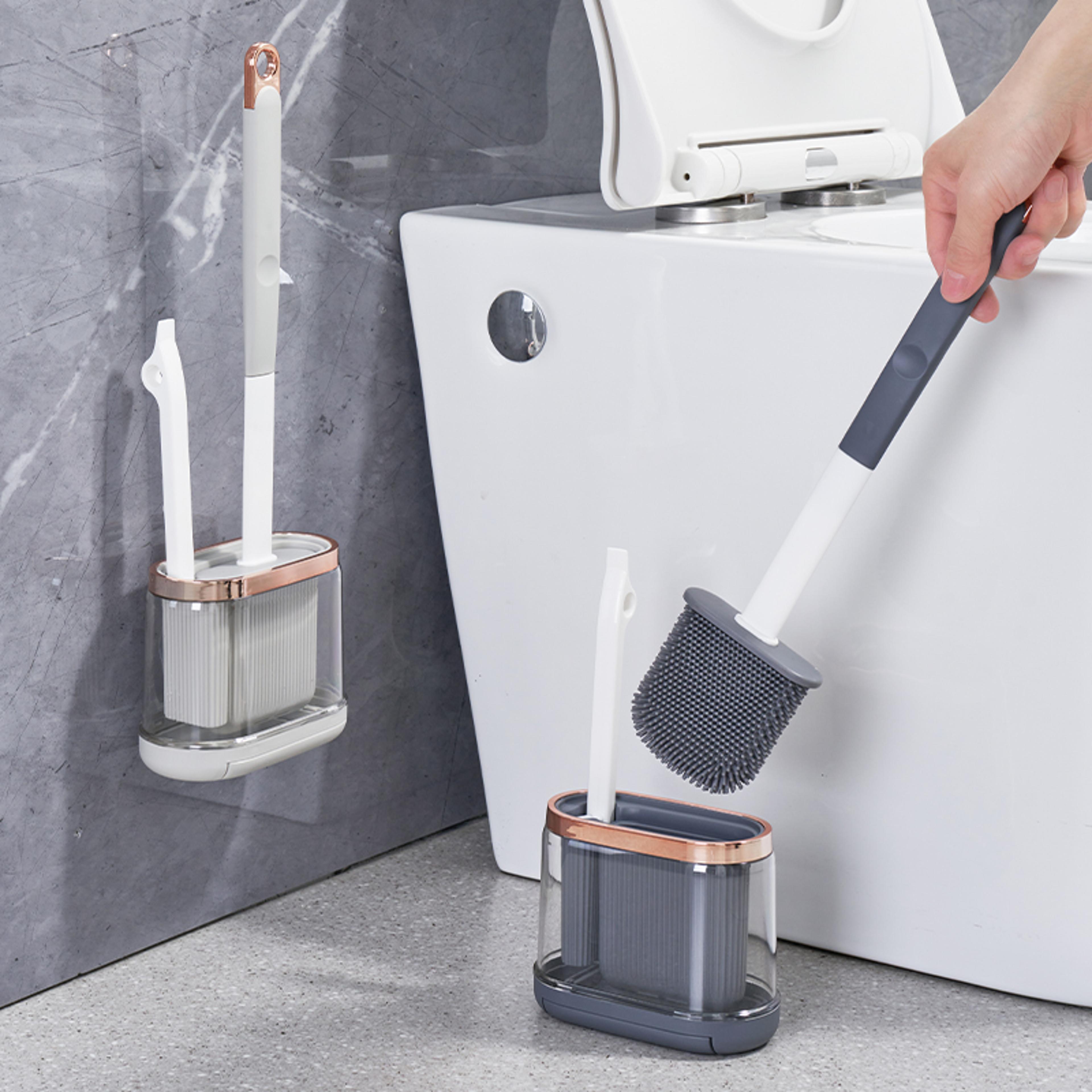 silicone toilet brush with holder long handle bathroom cleaning brush