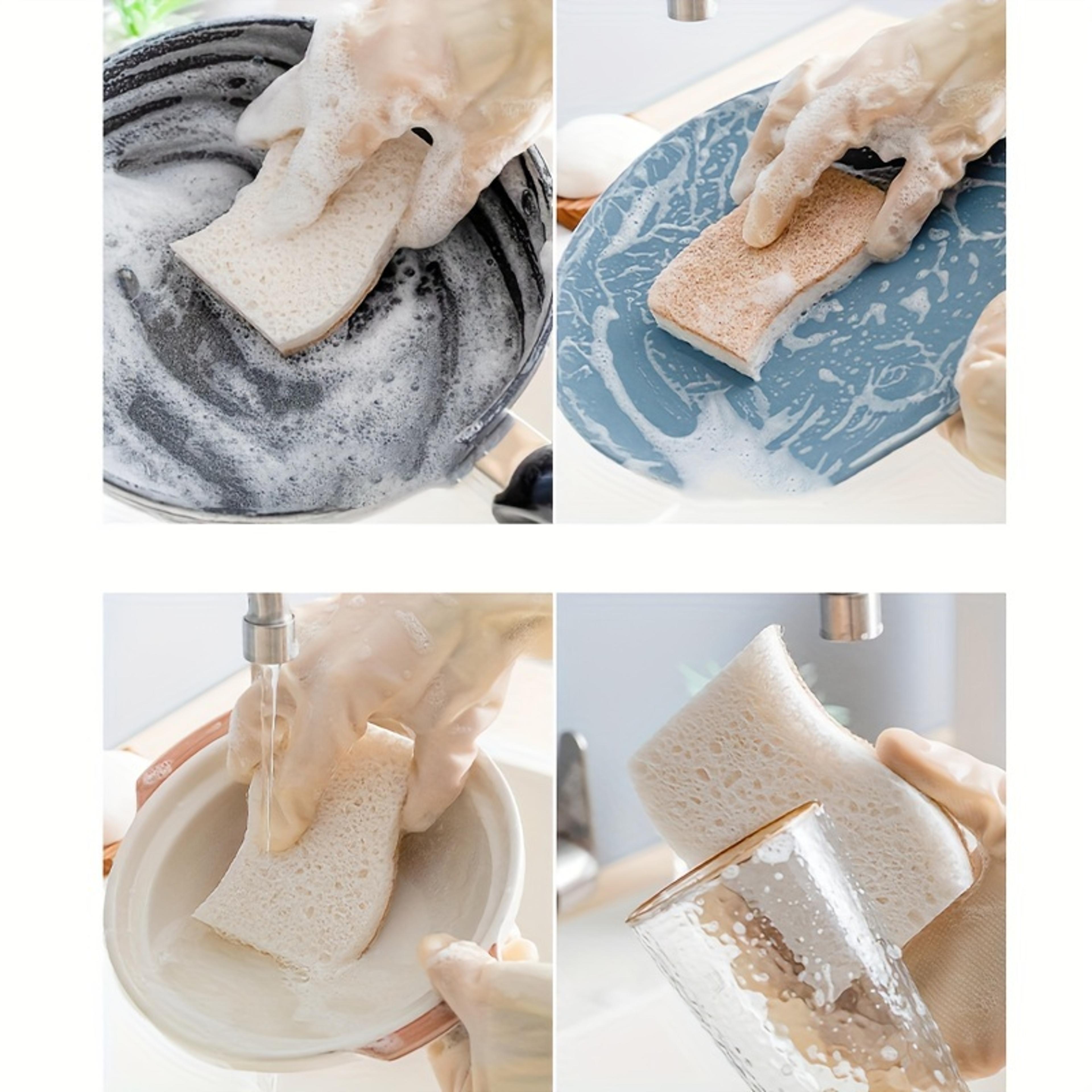 natural wood pulp dishwashing sponge set, scratch free kitchen cleaning sponge for grease & stains