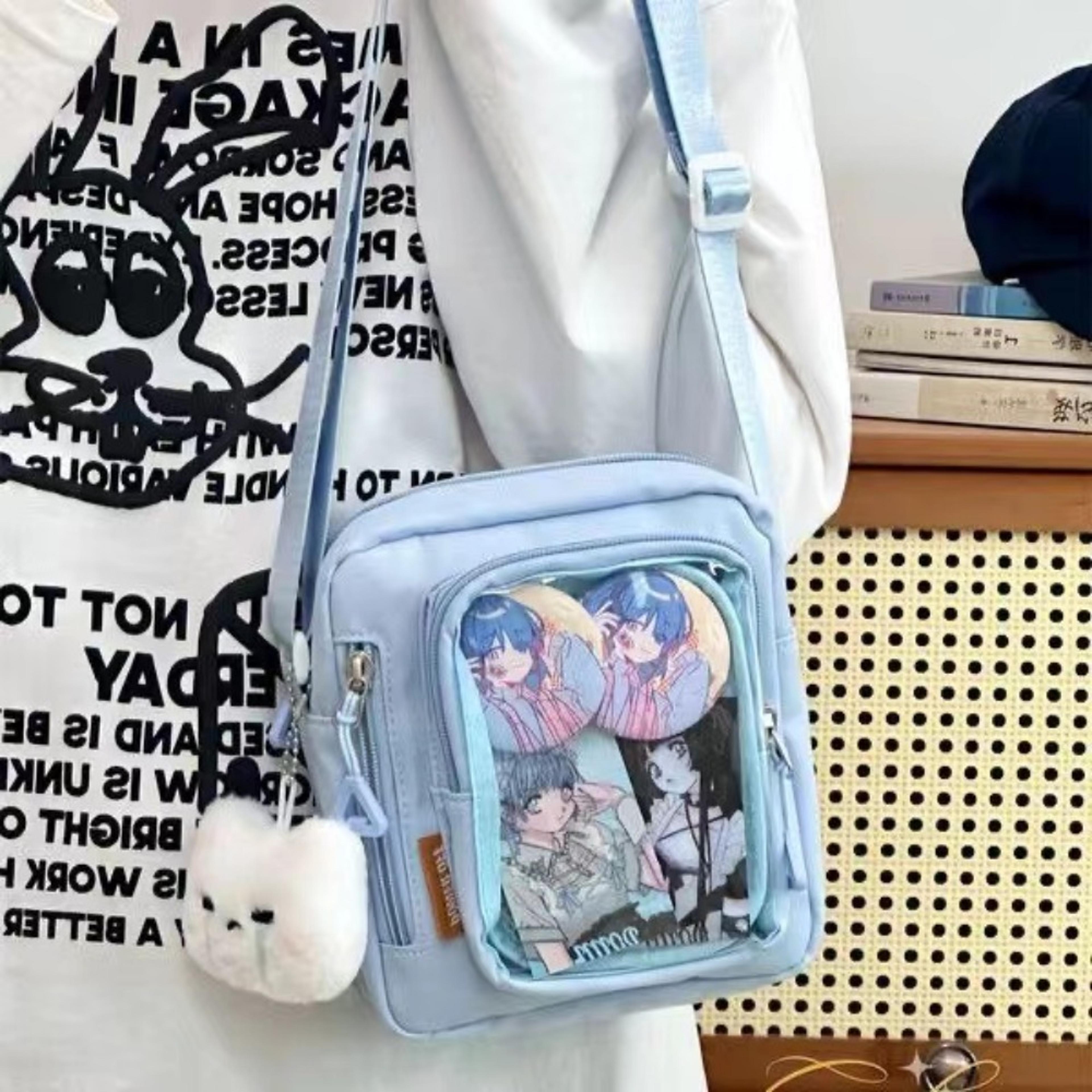 korean style mini crossbody bag with transparent pocket for phone, wallet & diy charms