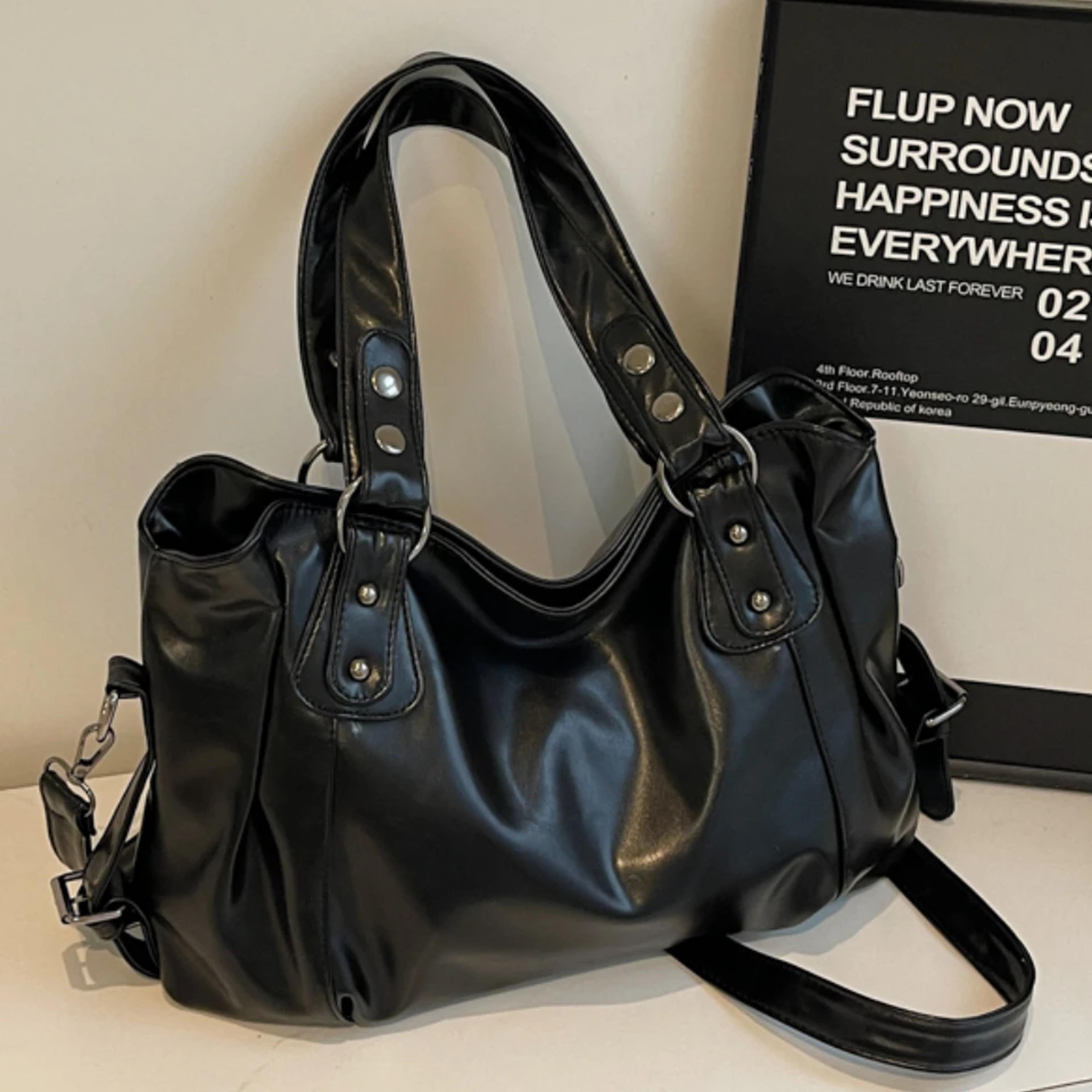 retro large capacity tote bag for women soft pu leather handbag & classic crossbody purse