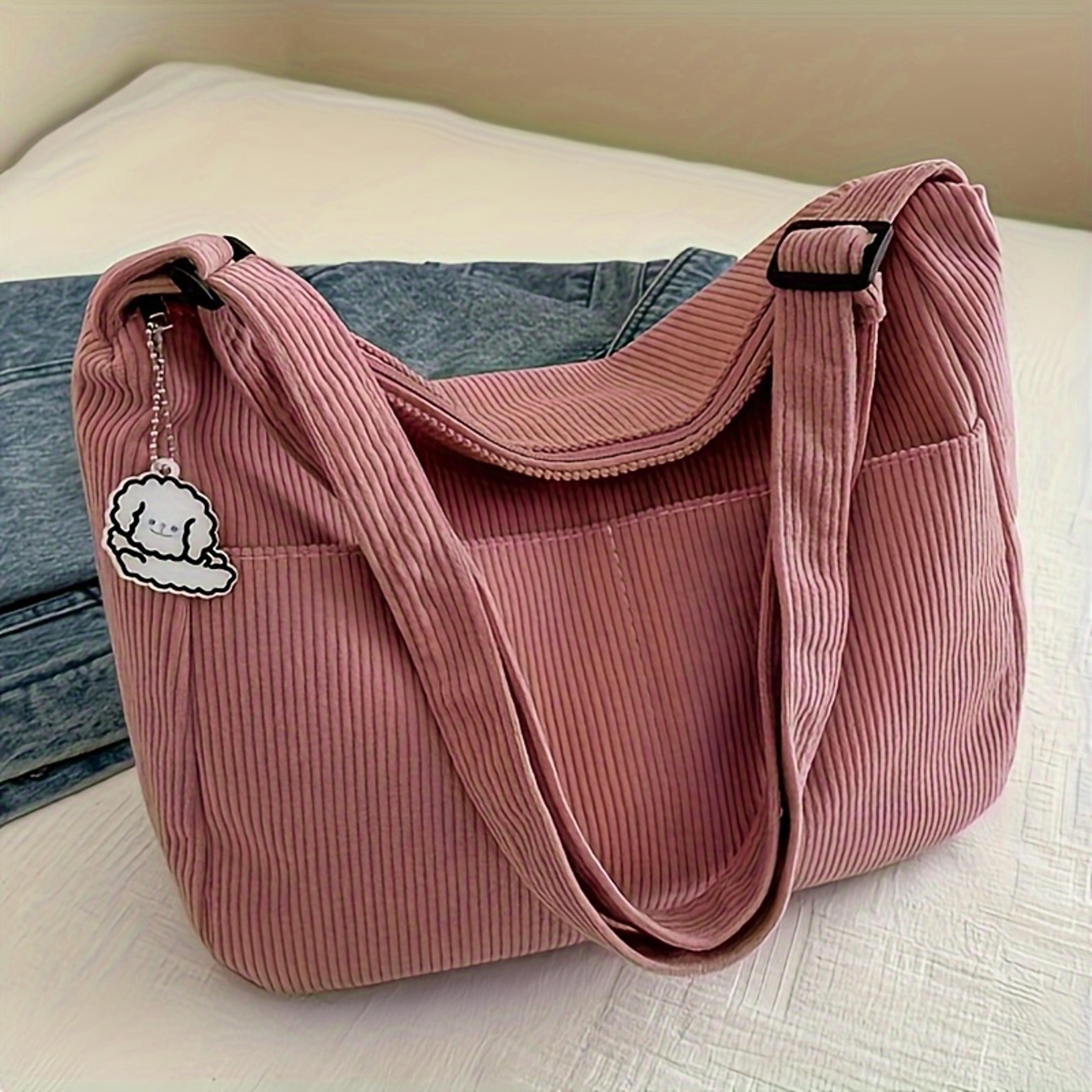 corduroy shoulder bag for women large capacity zipper tote with cute patch