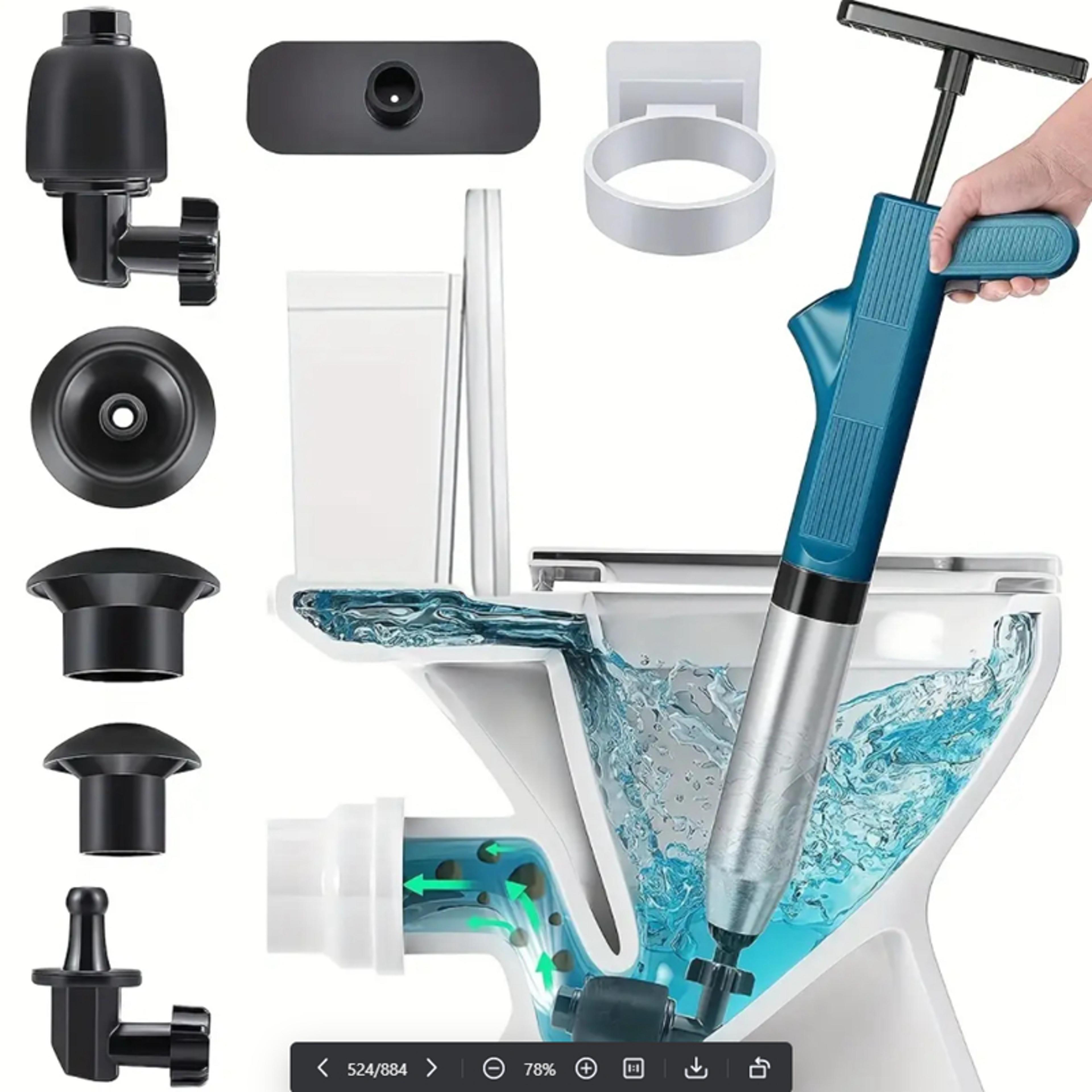 high pressure air drain blaster toilet plunger with stainless steel pipe unblocker kit