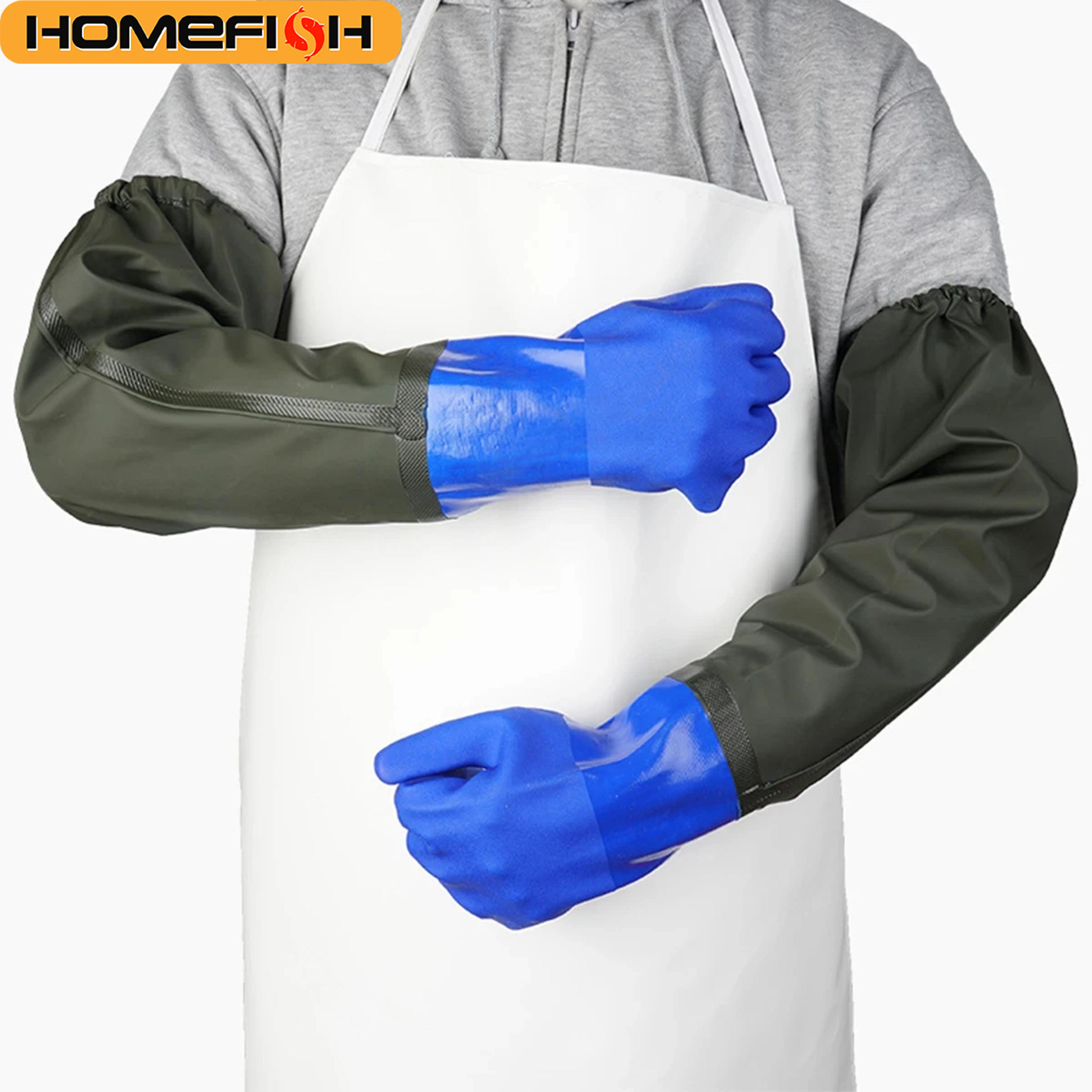 long rubber gloves waterproof work gloves for fishing, aquatic & heavy duty cleaning
