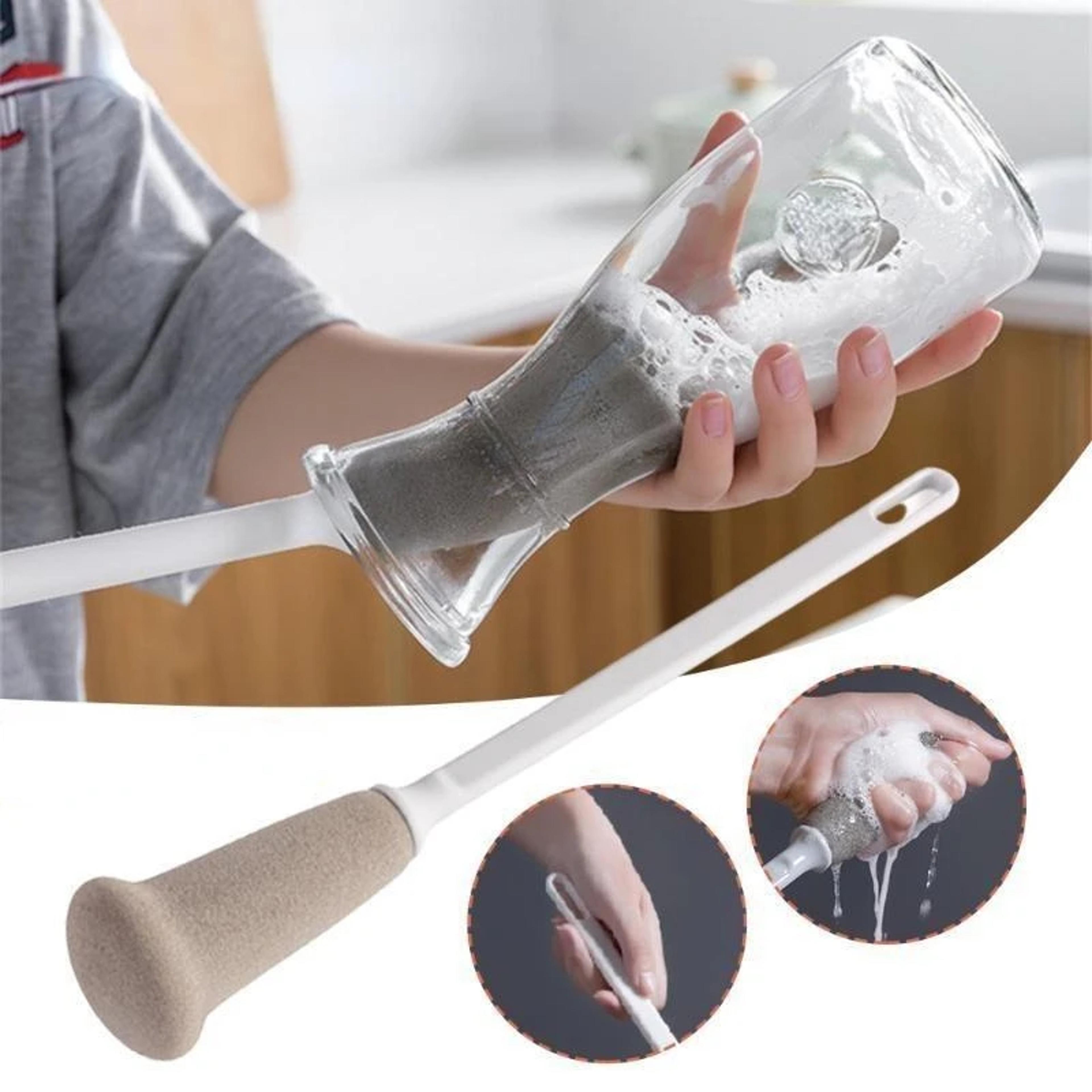 long handle bottle cleaning brush with soft sponge for cups, bottles & jugs