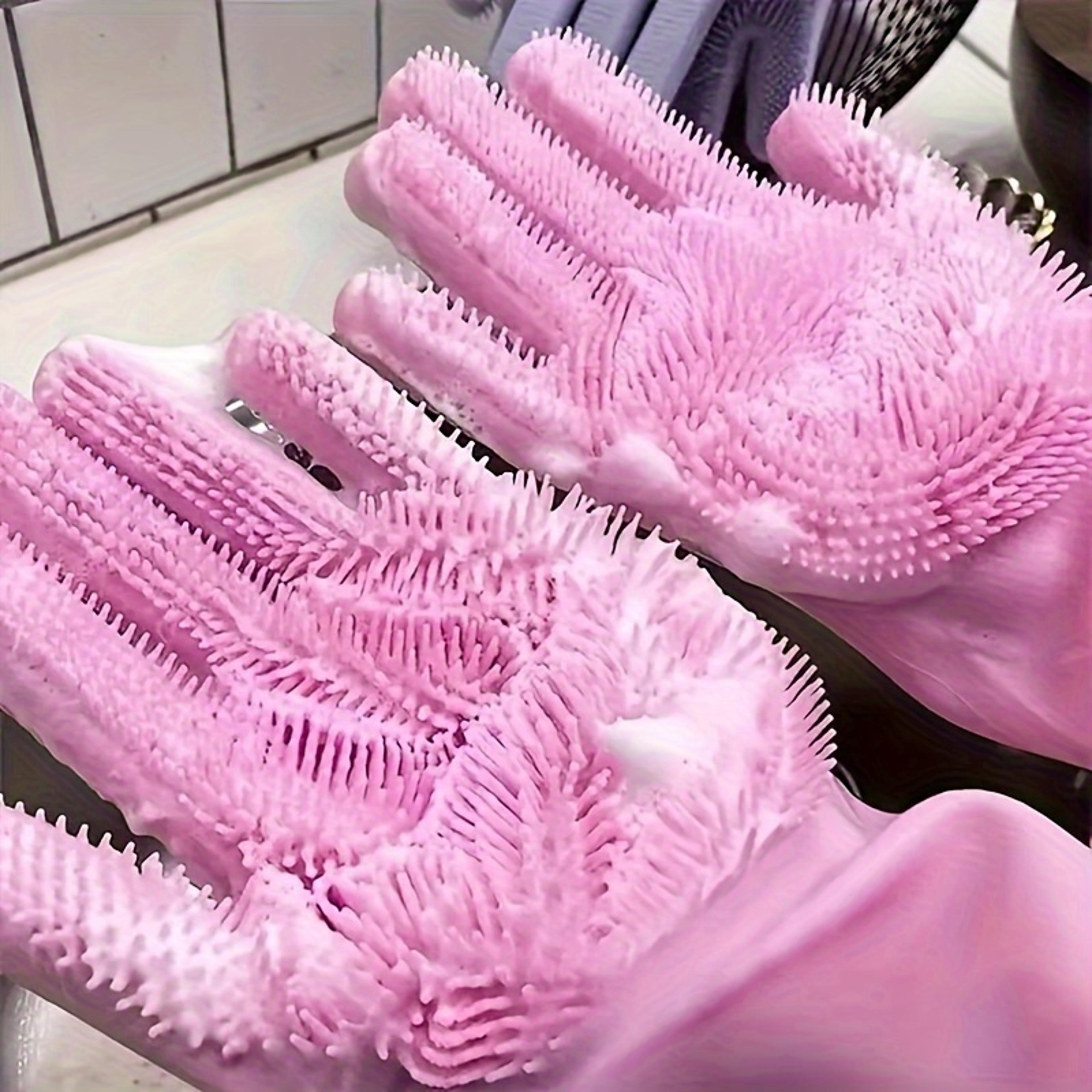 magic silicone dishwashing gloves with built-in scrubber for kitchen & household cleaning