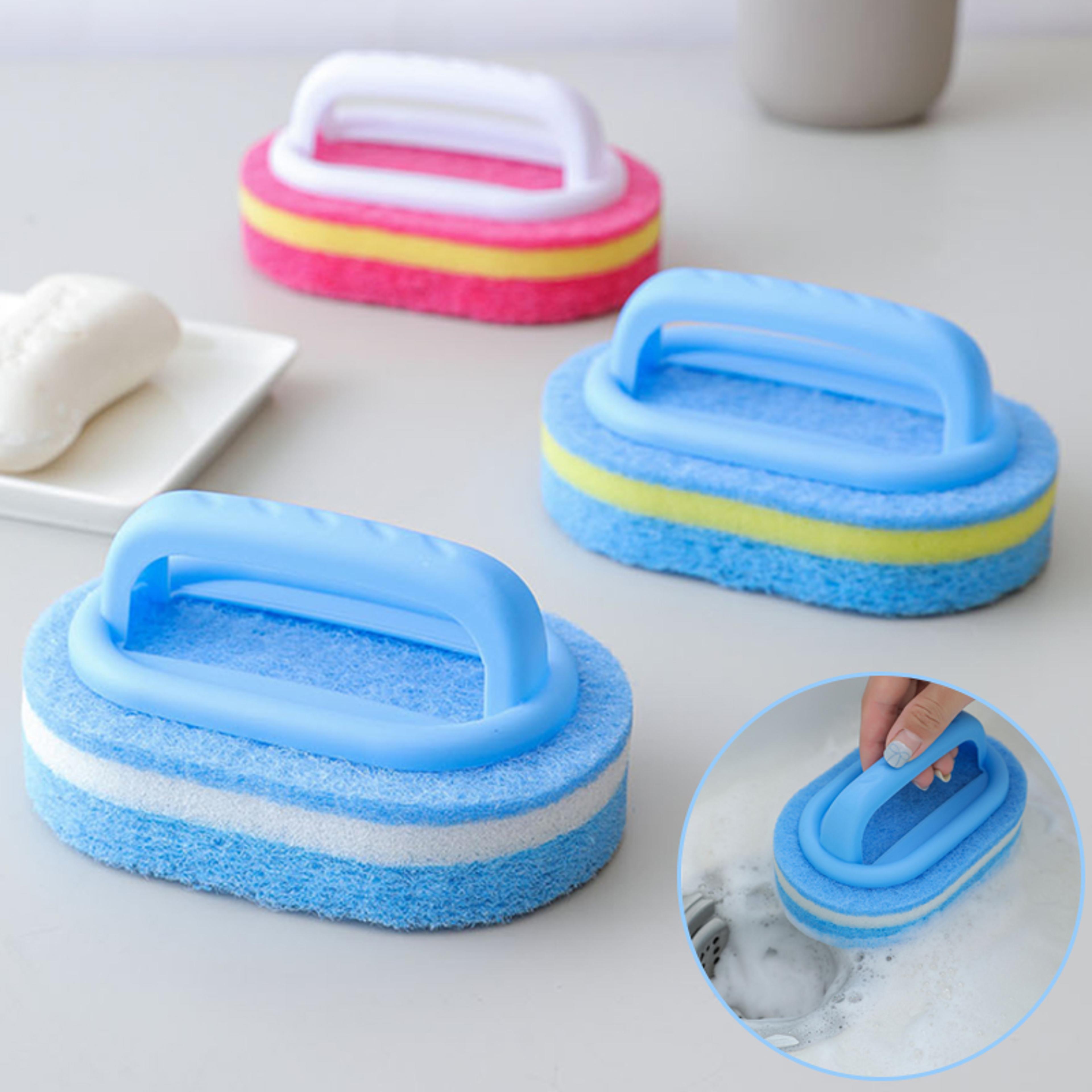ergonomic dish scrub brush with sponge handle for kitchen & bathroom cleaning