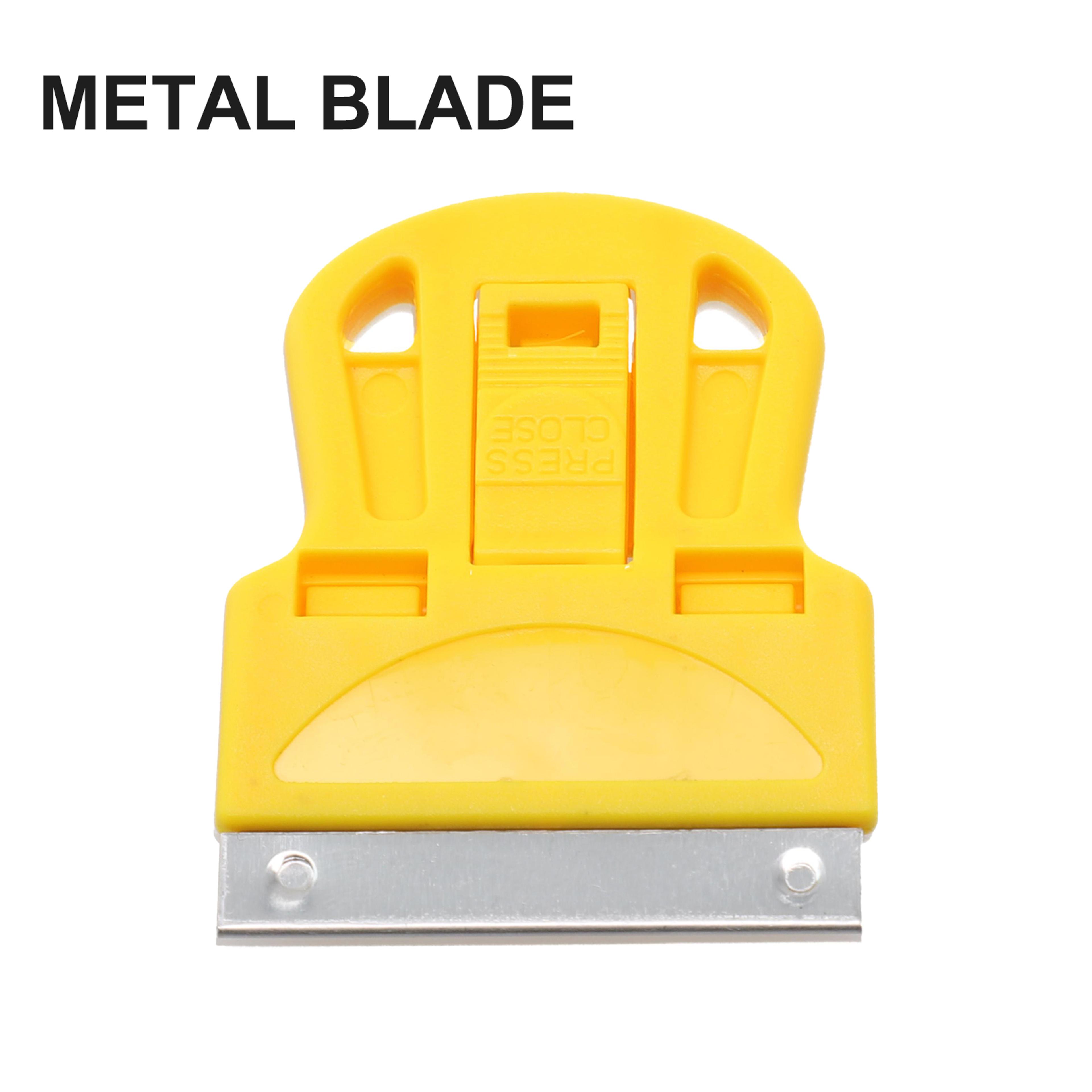 precision sticker scraper glue remover tool with metal & plastic blades for windows, glass & car decals