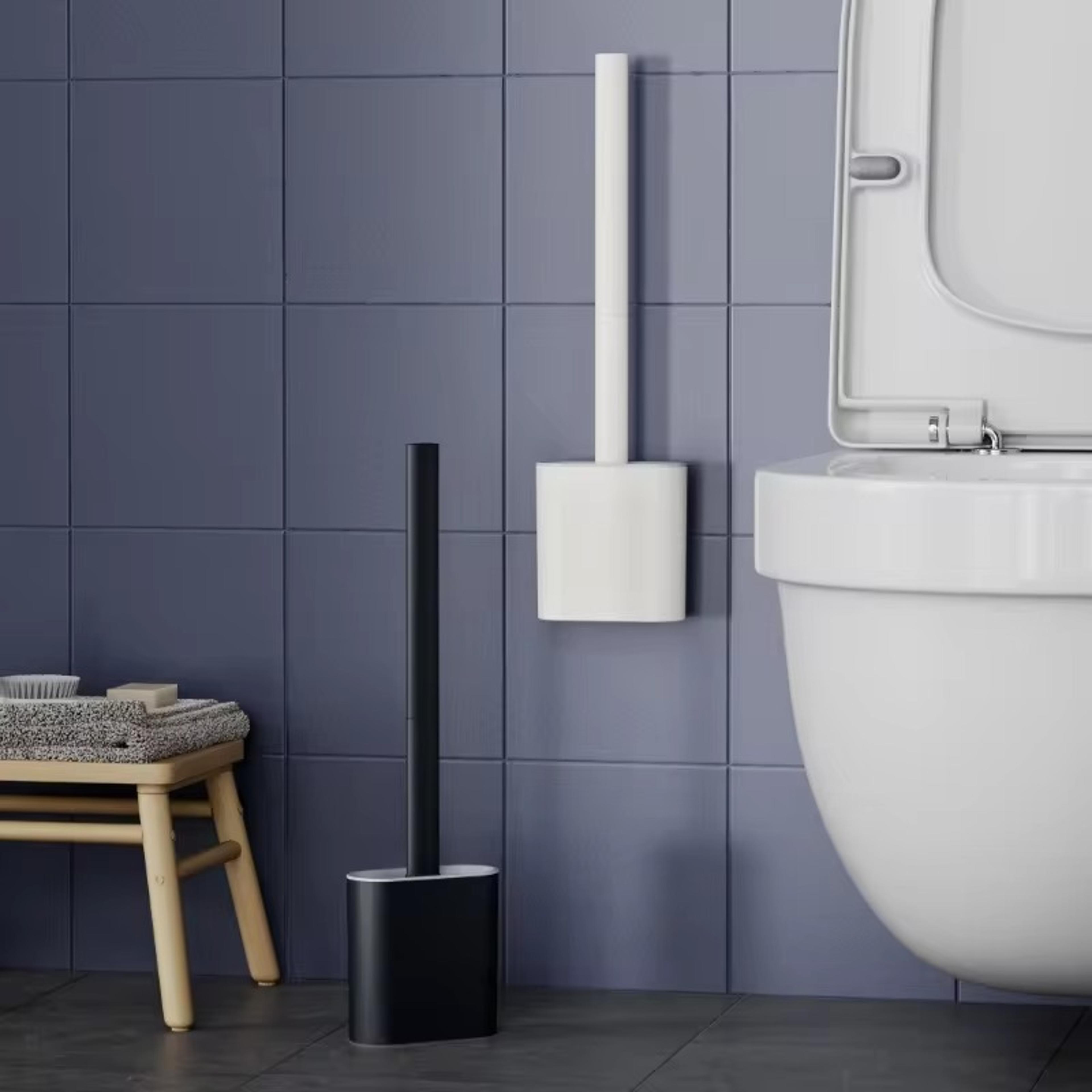 silicone toilet brush with holder wall mounted flat bathroom cleaning brush