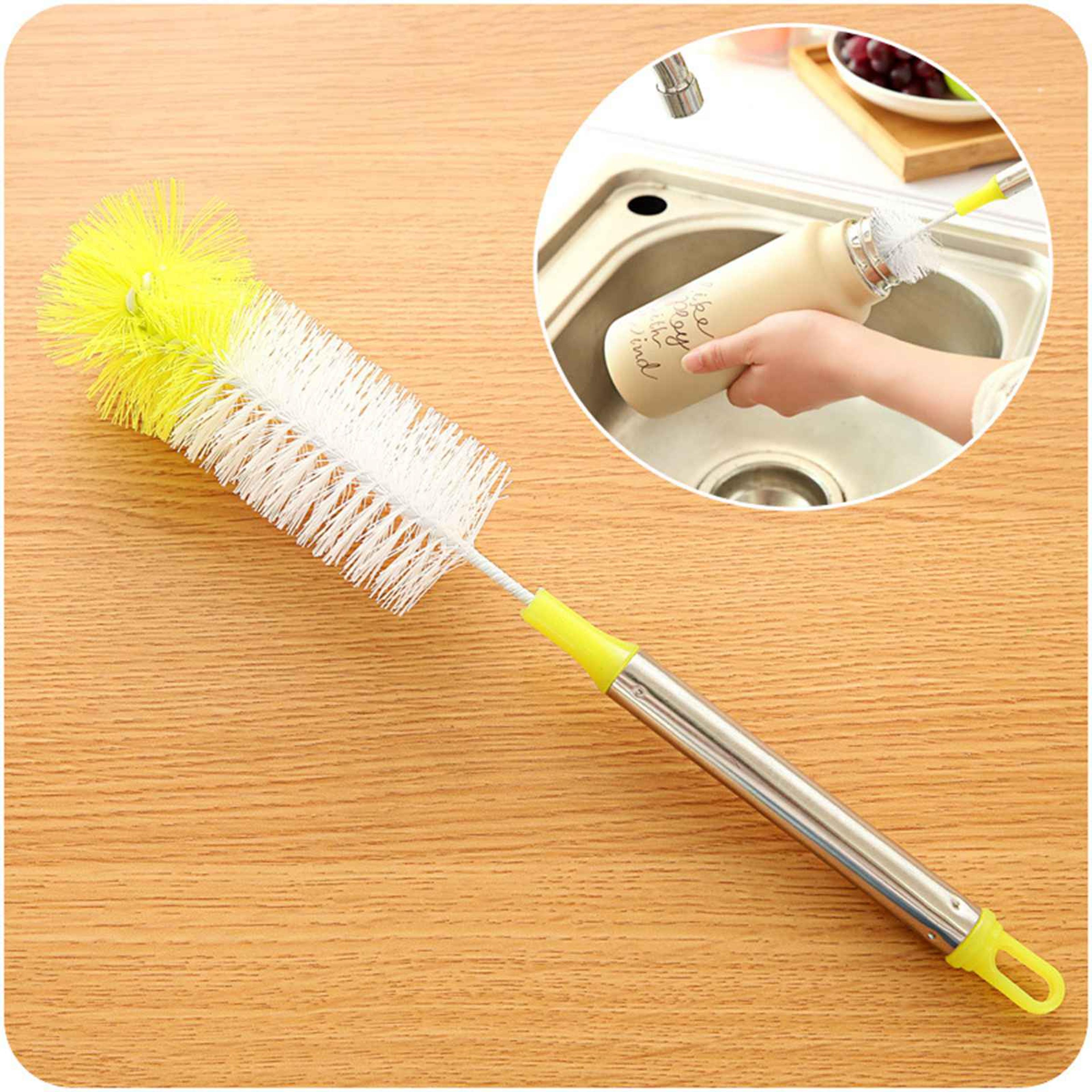 degree bottle cleaning brush with stainless steel handle for cups, bottles & tumblers
