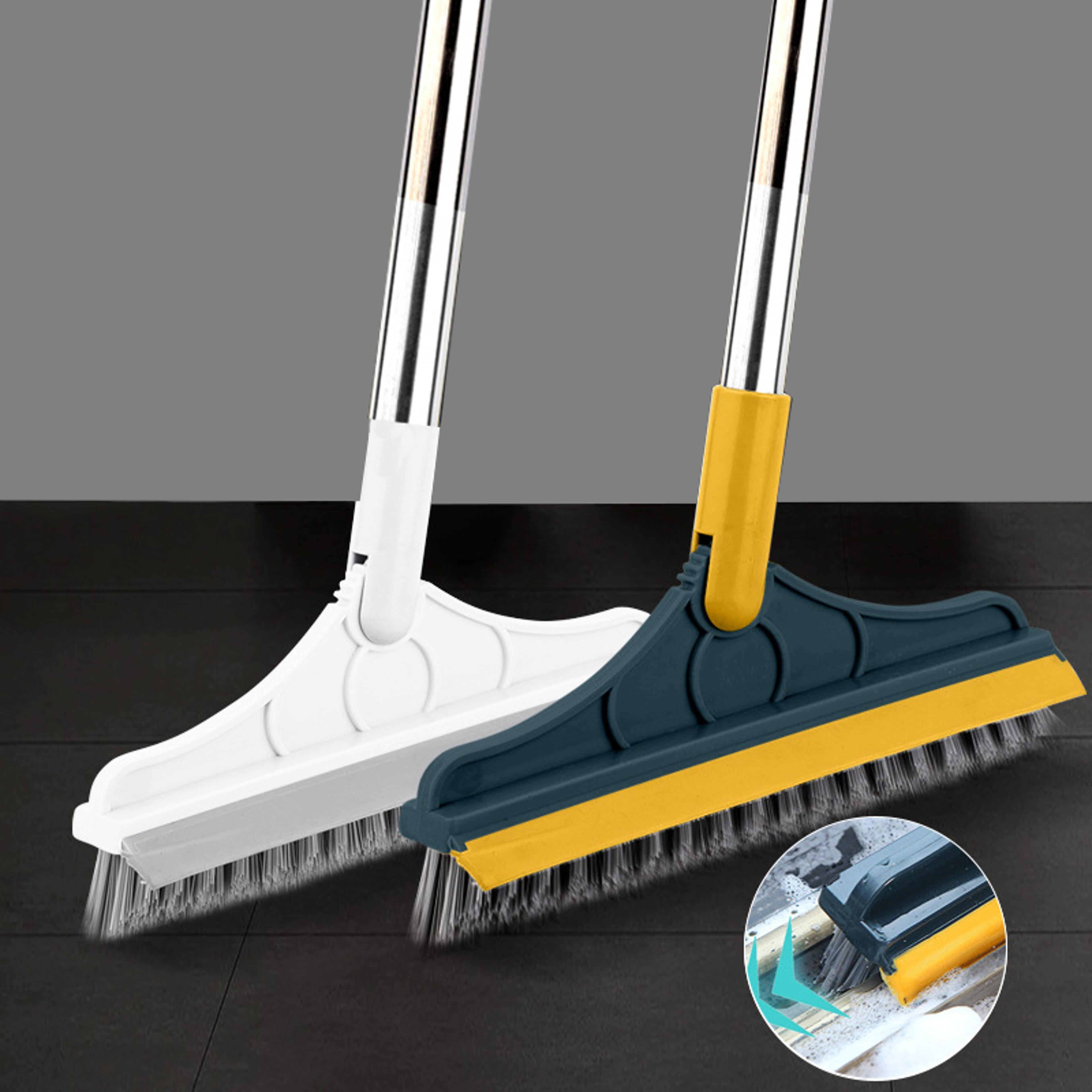 floor scrub brush with rotating head & long handle floor squeegee for deep cleaning
