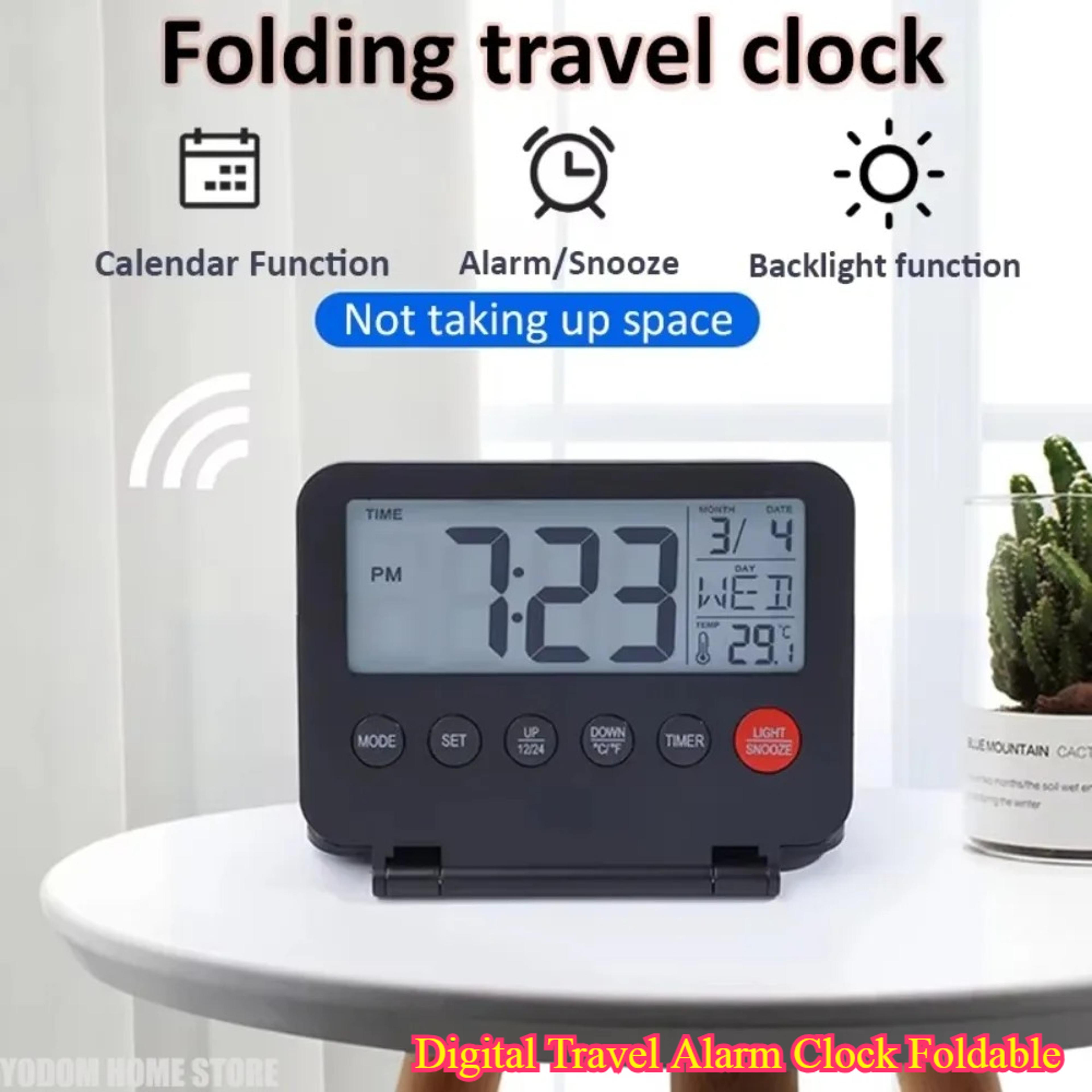 digital travel alarm clock with calendar backlight temperature lcd folding alarm clock