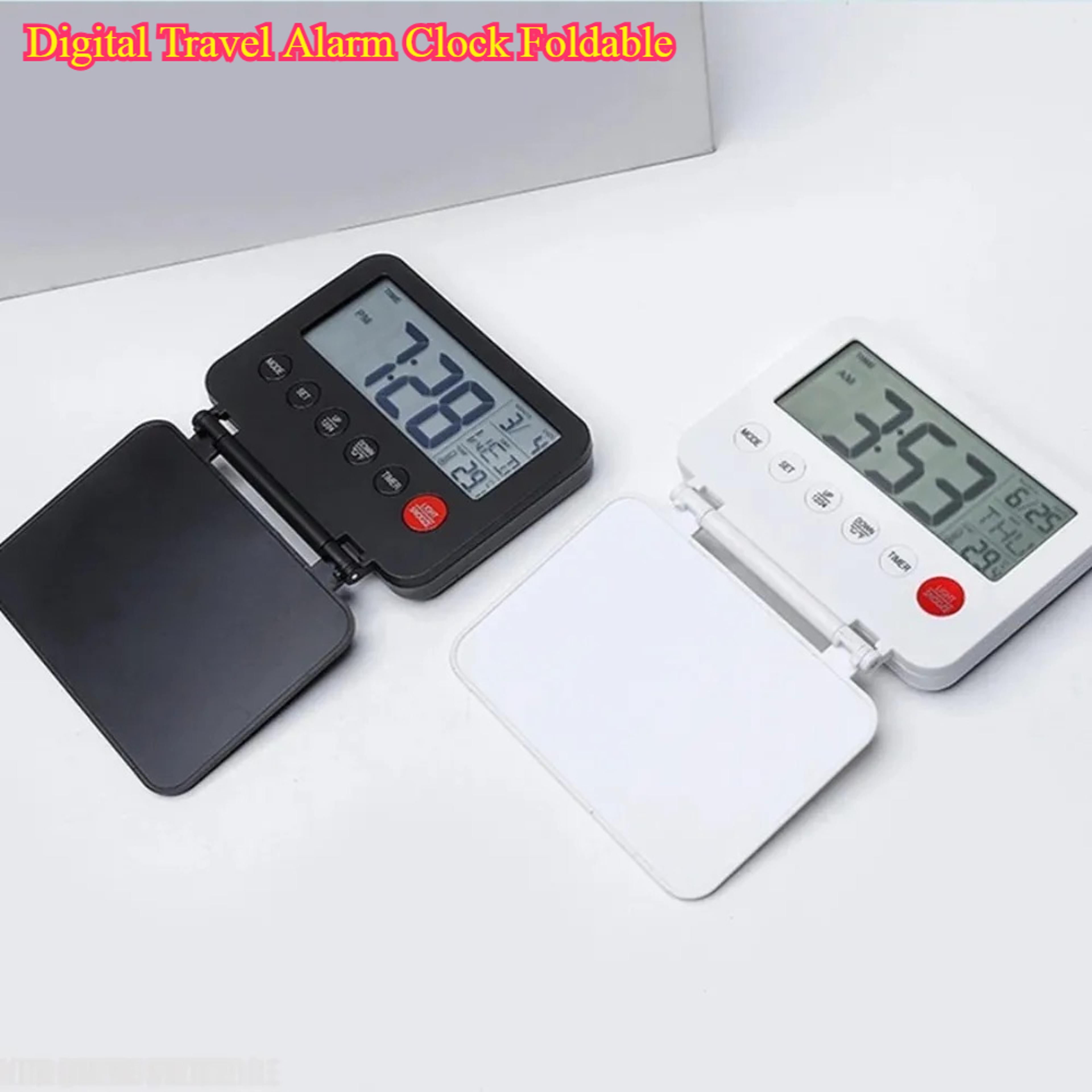 digital travel alarm clock with lcd display, calendar, temperature & snooze