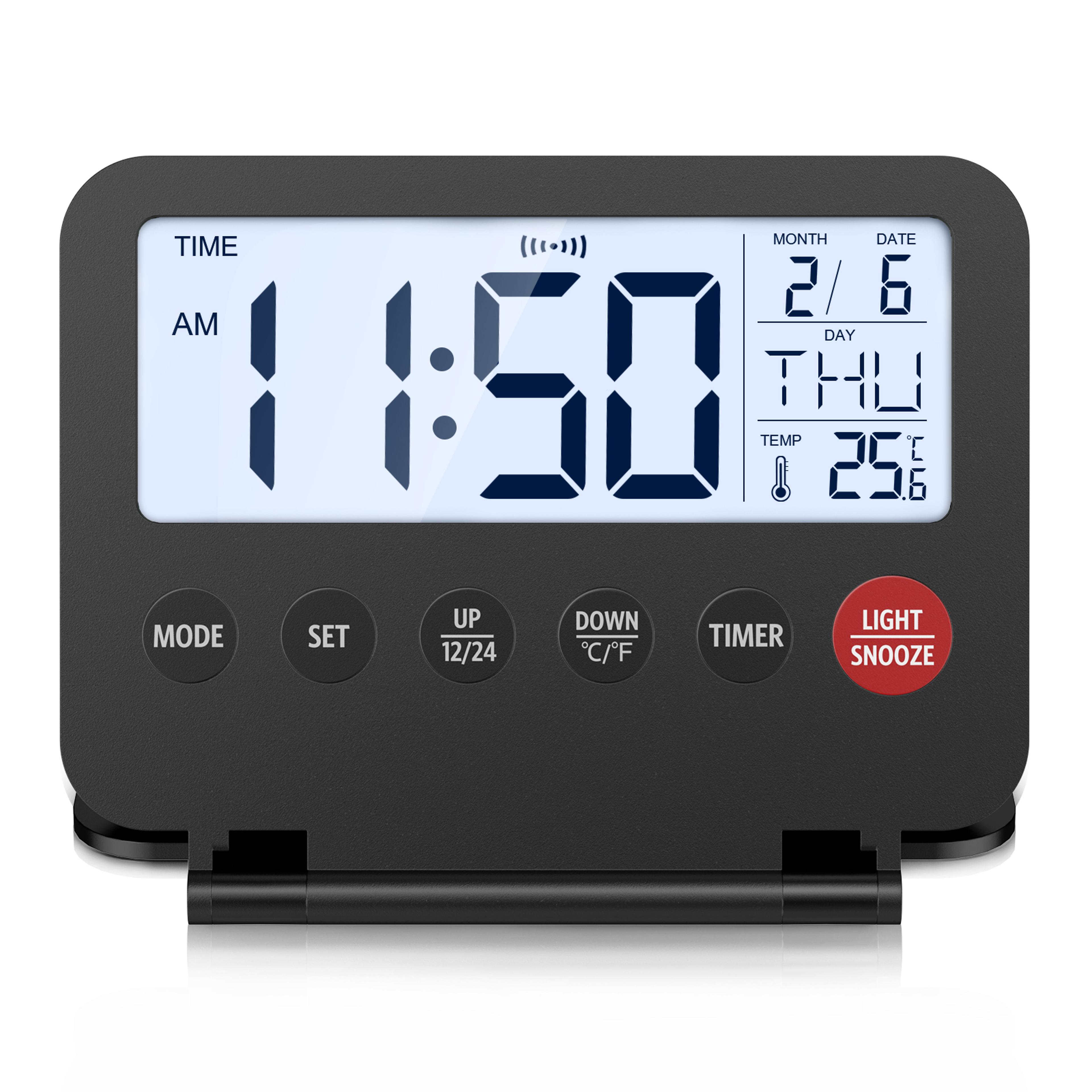 oria travel alarm clock foldable digital travel clock with lcd display & battery operation