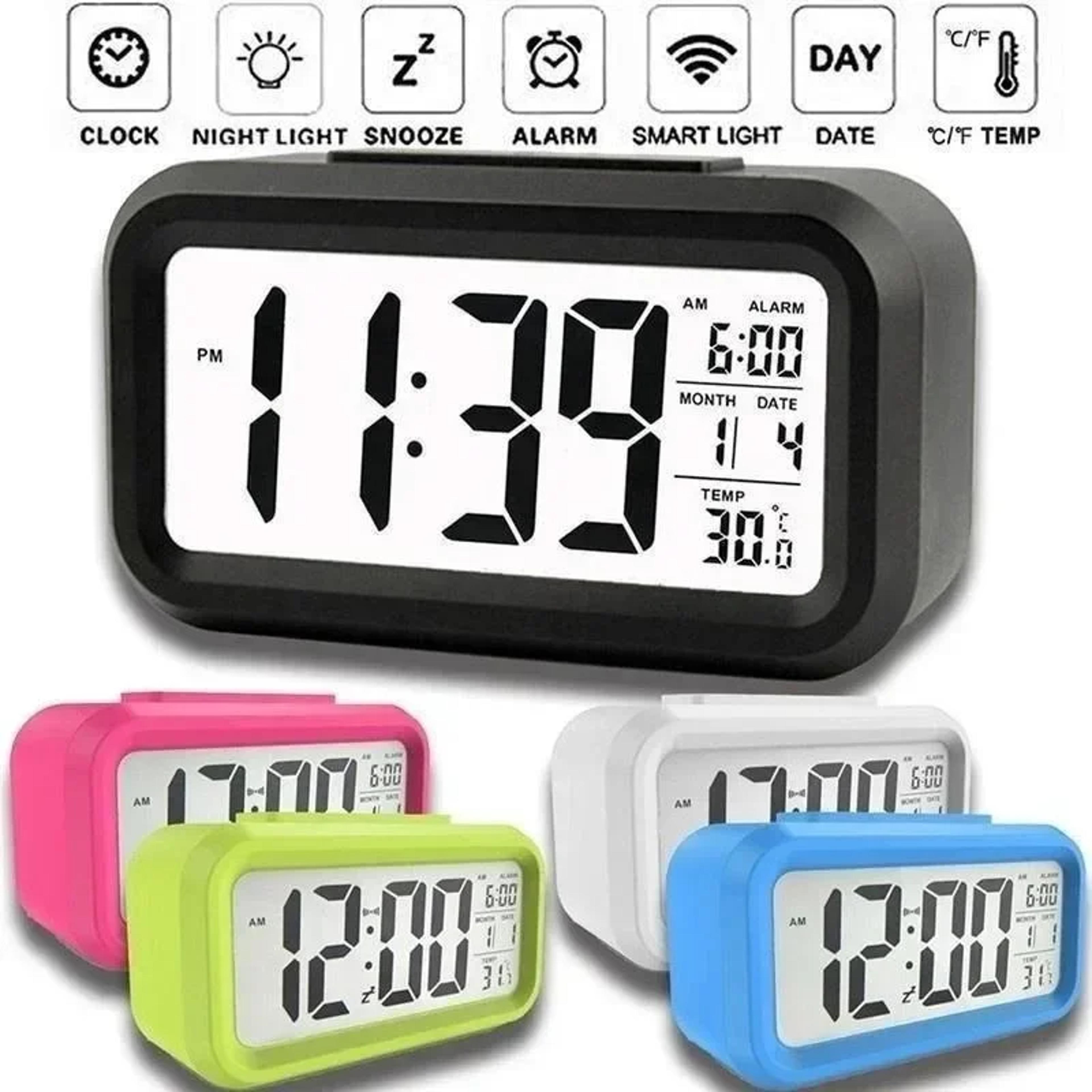 led digital alarm clock with backlight, calendar & temperature display for bedroom desk