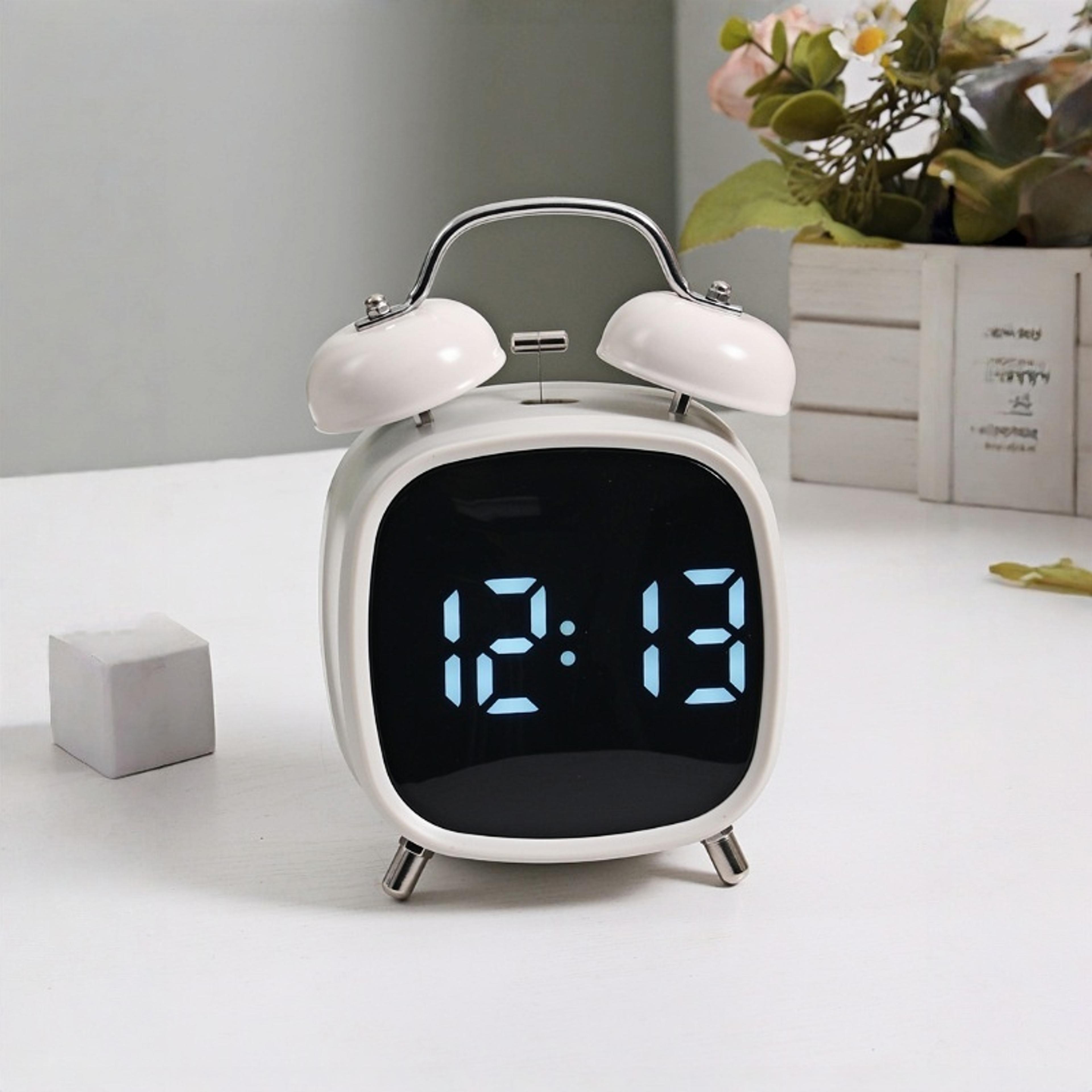 voice control digital alarm clock with double bell super loud alarm for heavy sleepers led bedside clock