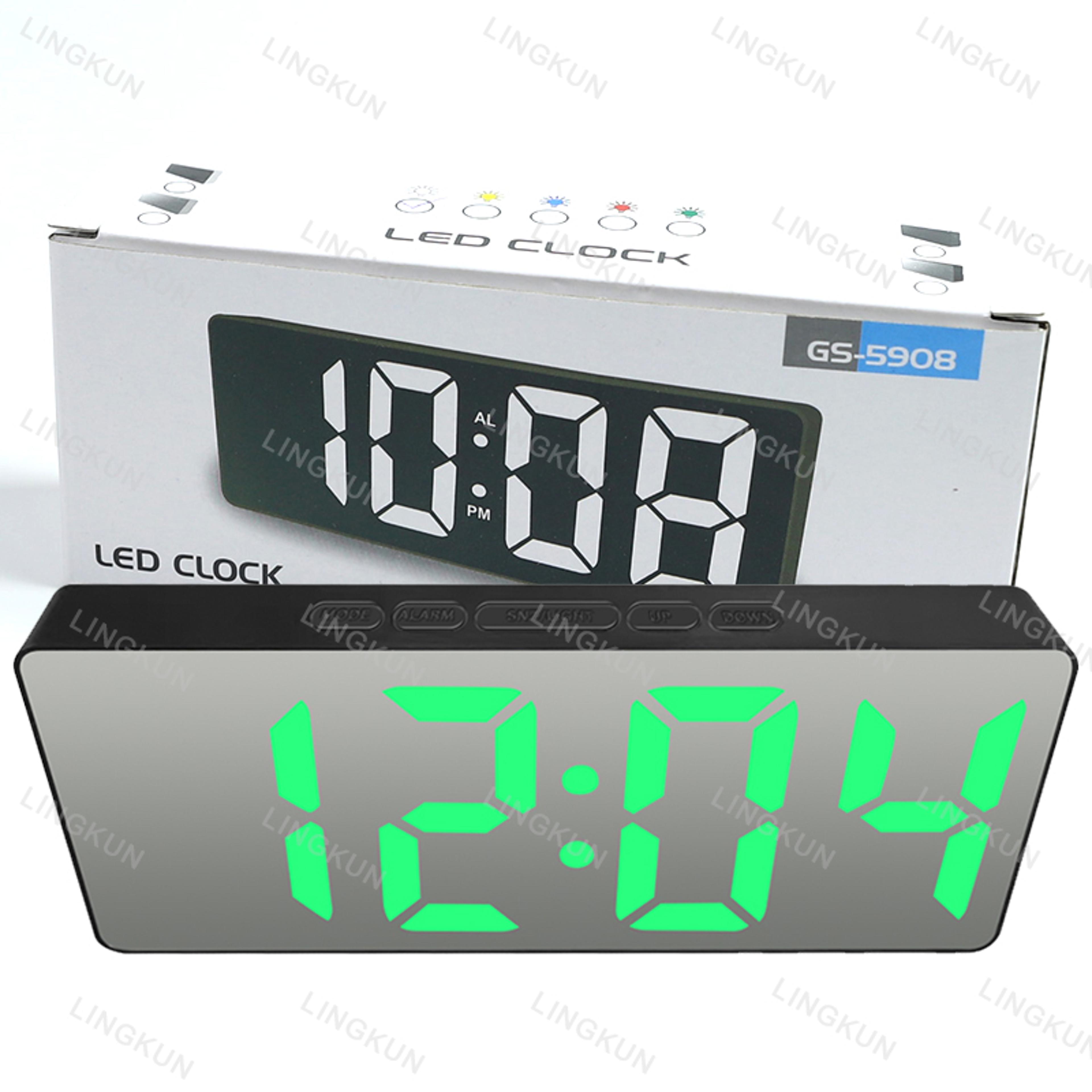 led mirror clock with digital alarm, temperature display & makeup mirror for bedroom desk travel