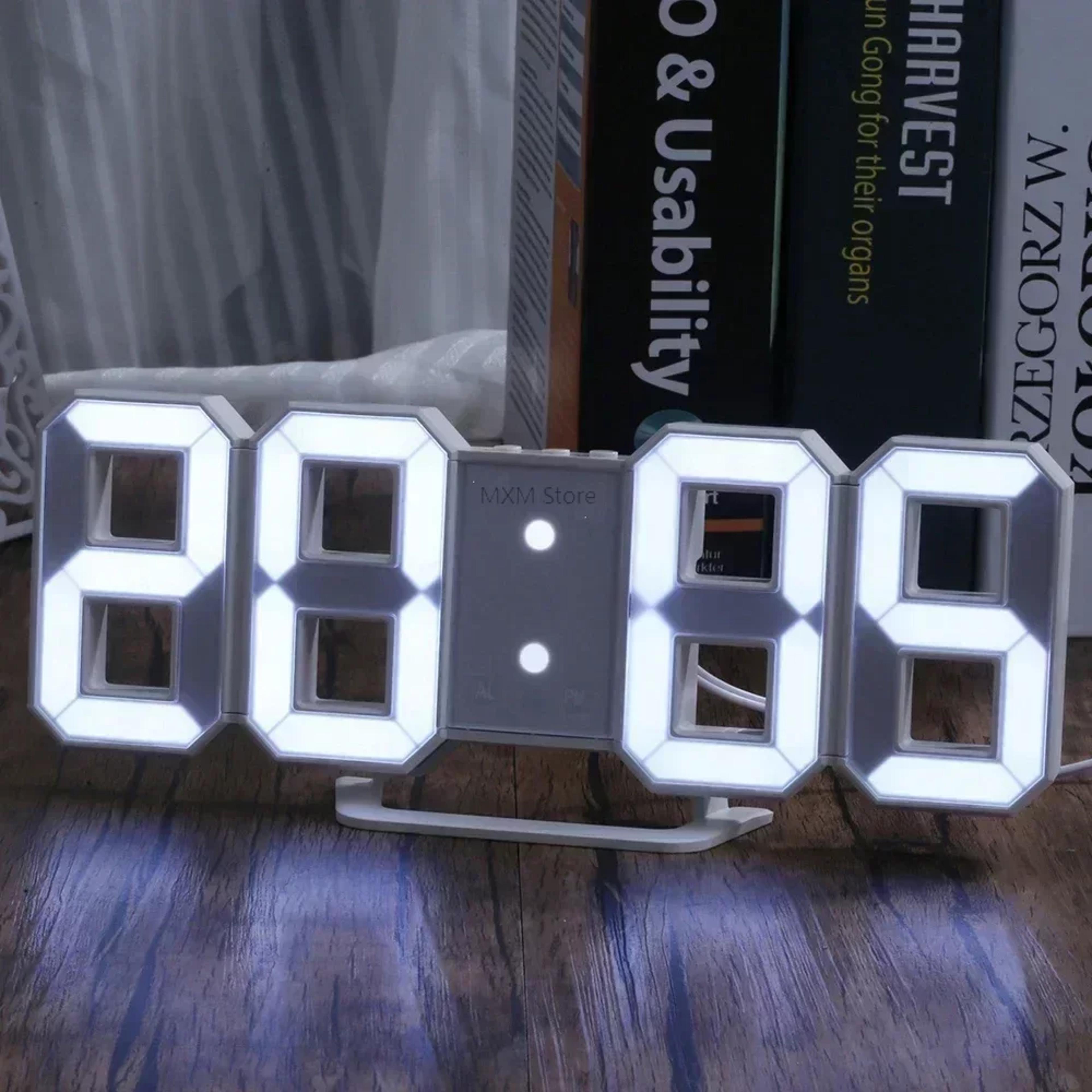 led digital wall clock with night mode, temperature display & alarm for modern home decor
