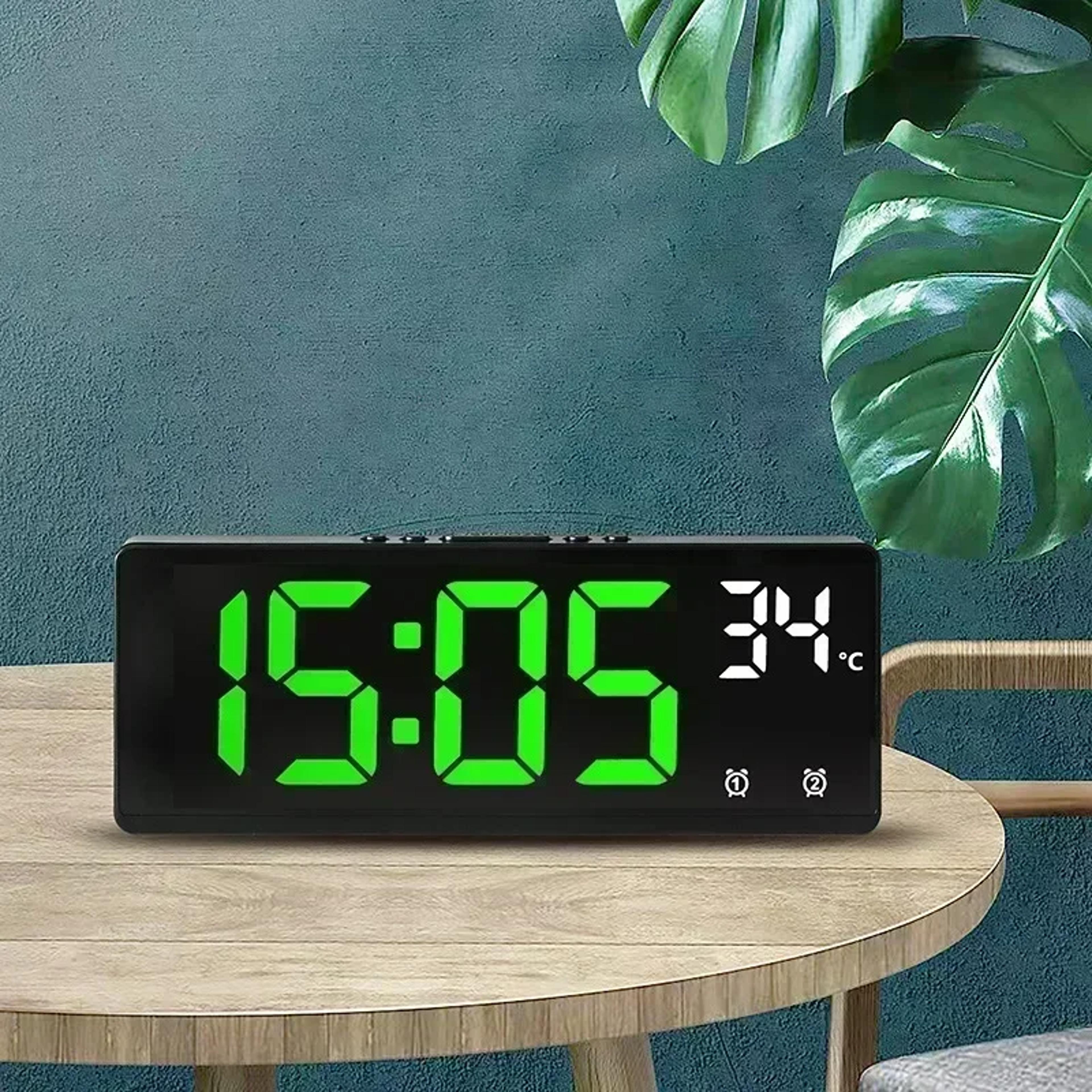 voice control led digital alarm clock with dual alarm, temperature display & snooze