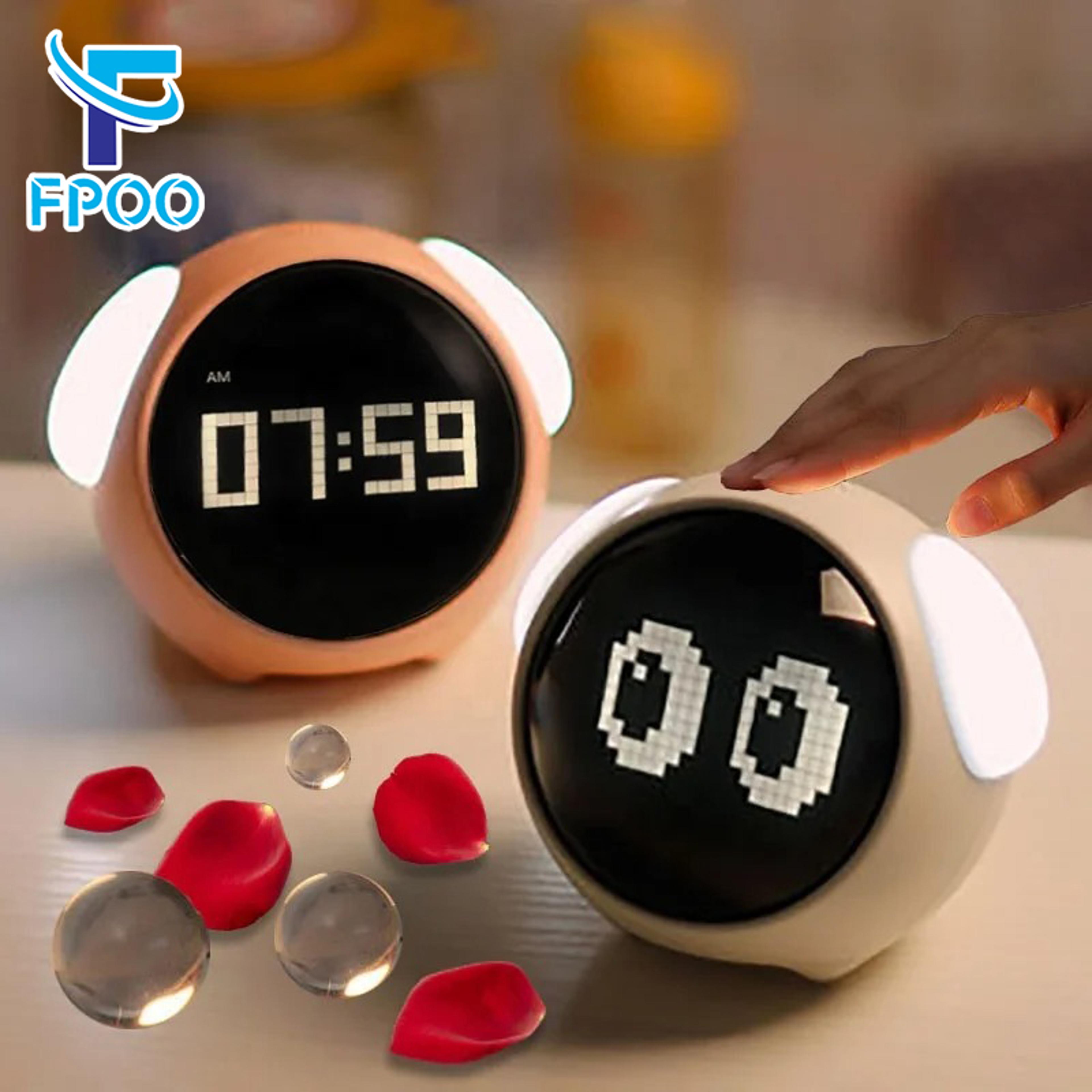 cute kids digital alarm clock with led night light, voice control, snooze & emoji display