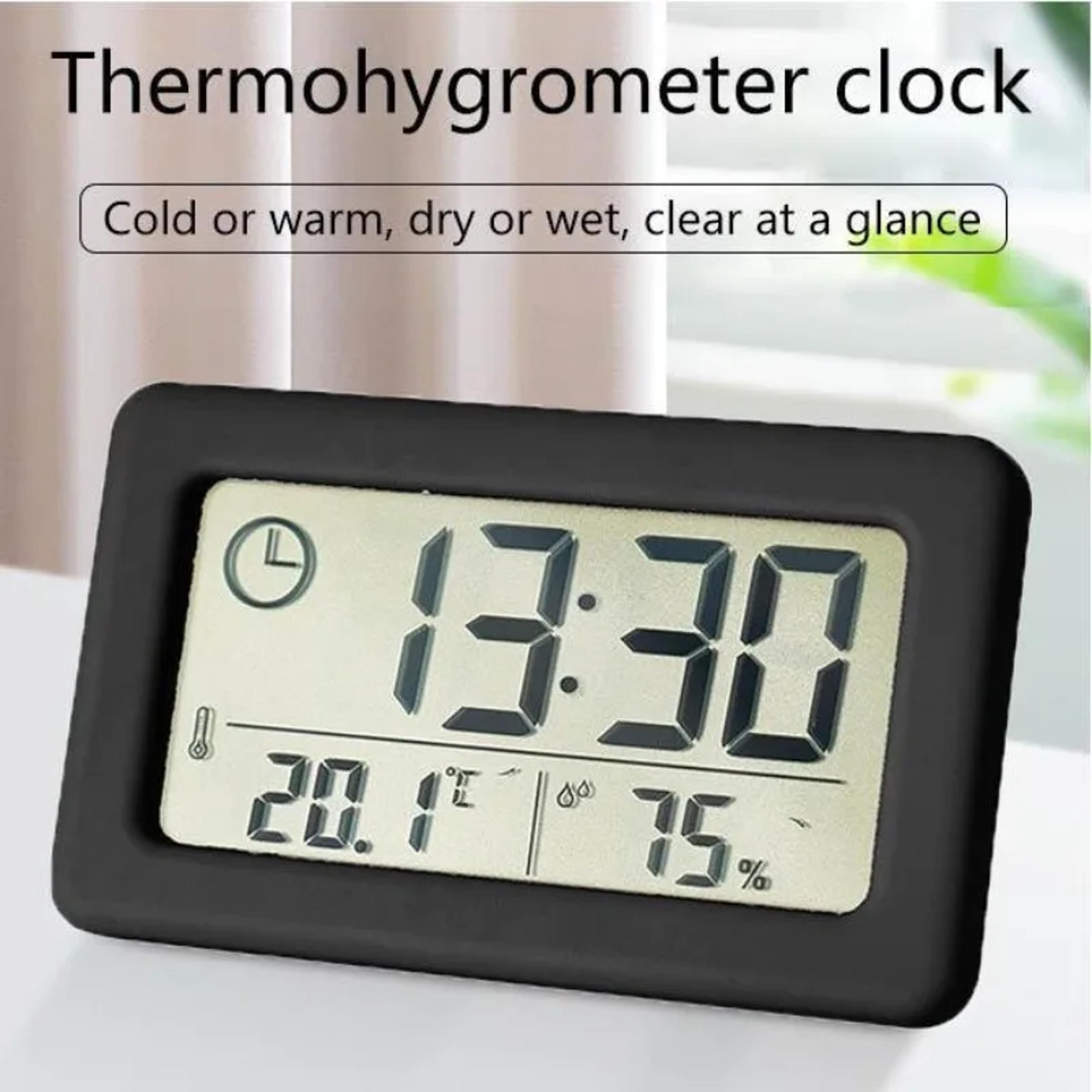 large lcd digital clock with indoor thermometer hygrometer & temperature humidity monitor