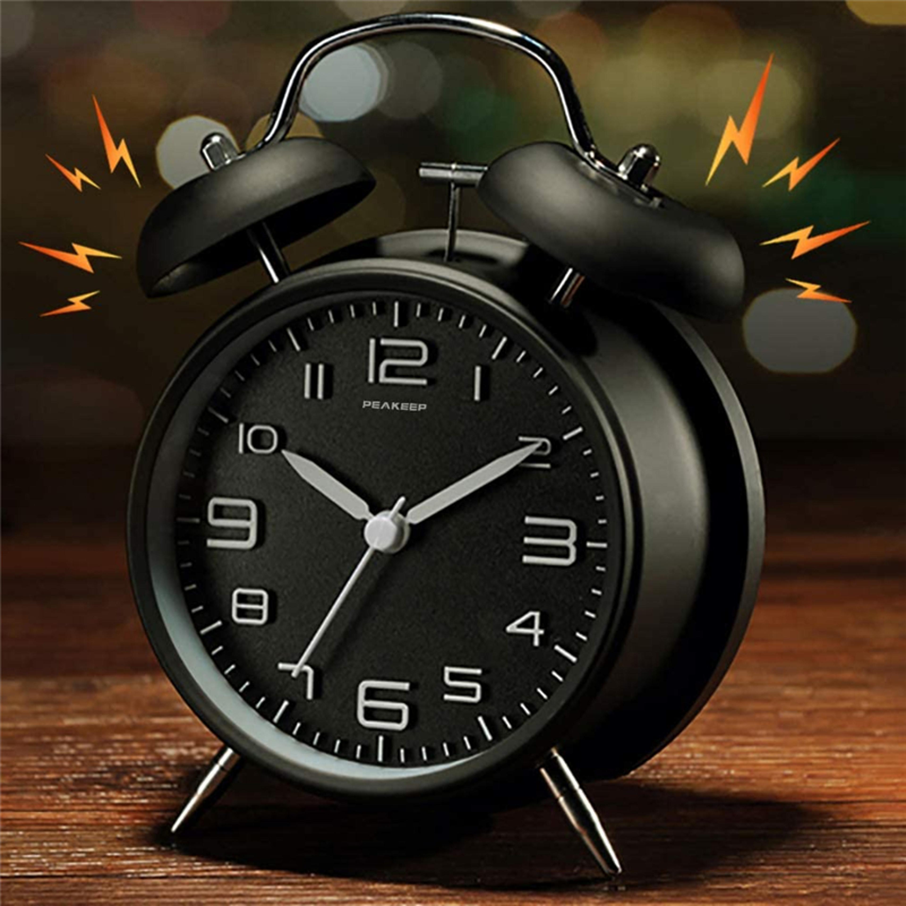 twin bell alarm clock with loud alarm, backlight & metal frame for bedroom, office & bedside
