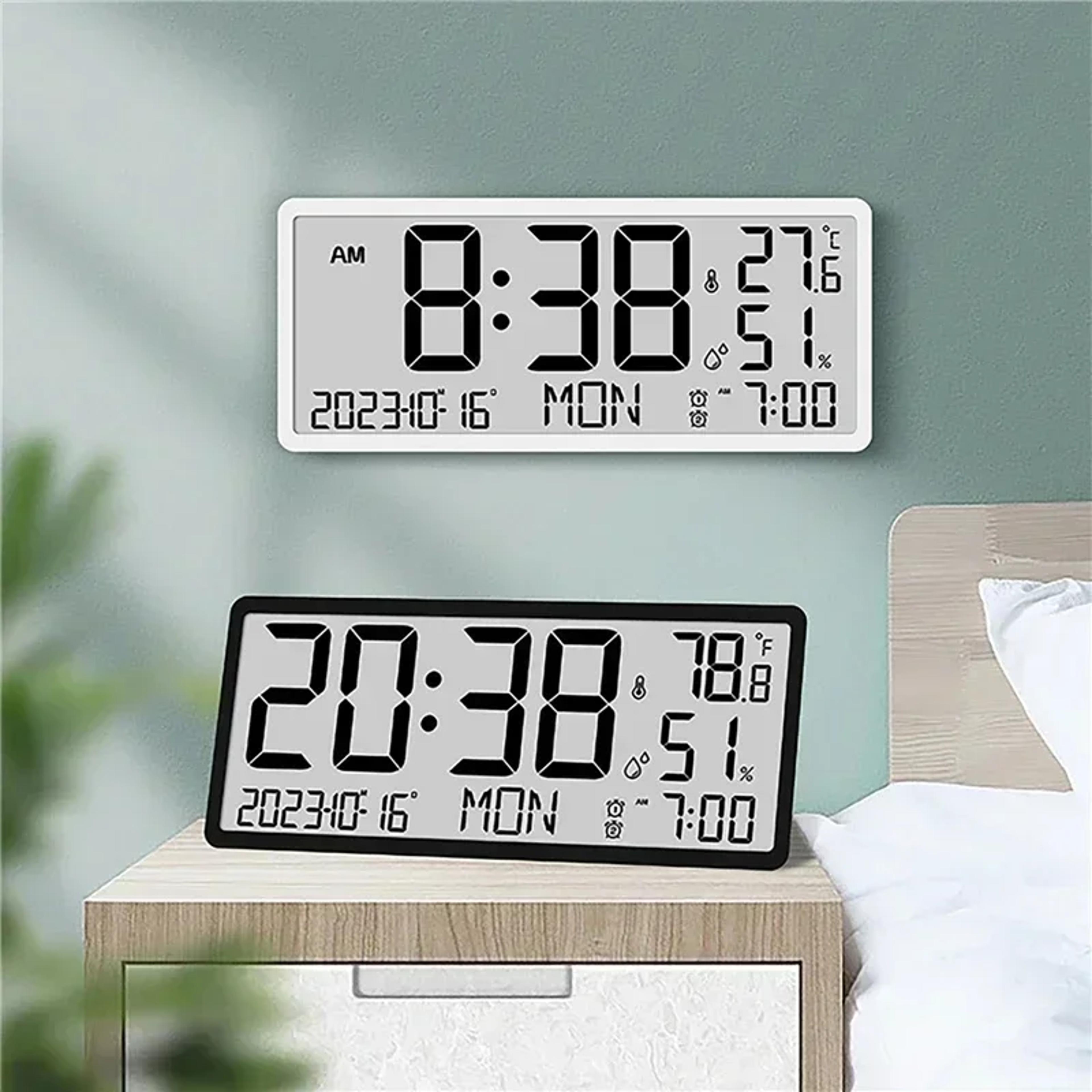 large digital wall clock with temperature & humidity display battery powered lcd calendar clock