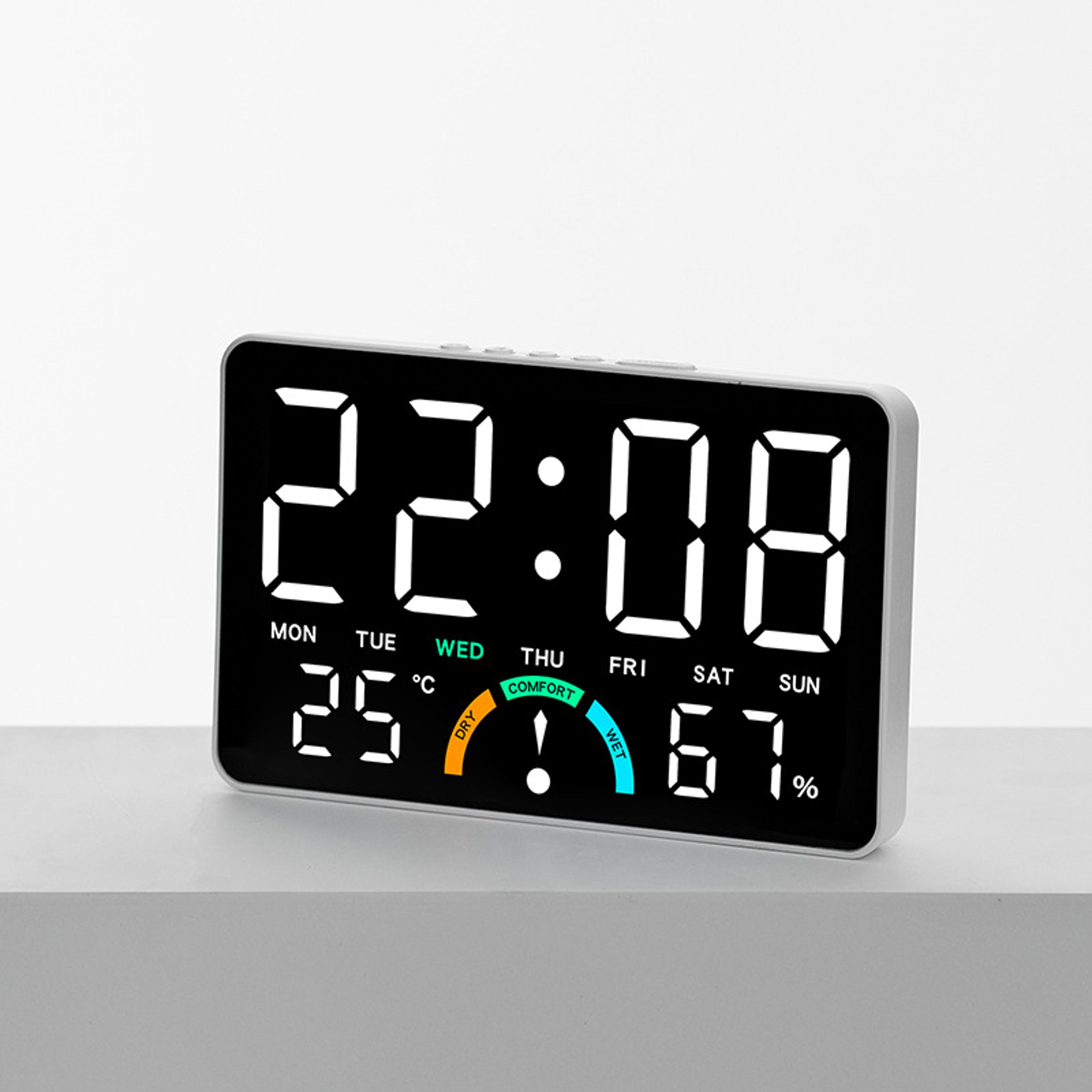 smart digital alarm clock with temperature & humidity display, dual alarm, auto dimming led wall clock