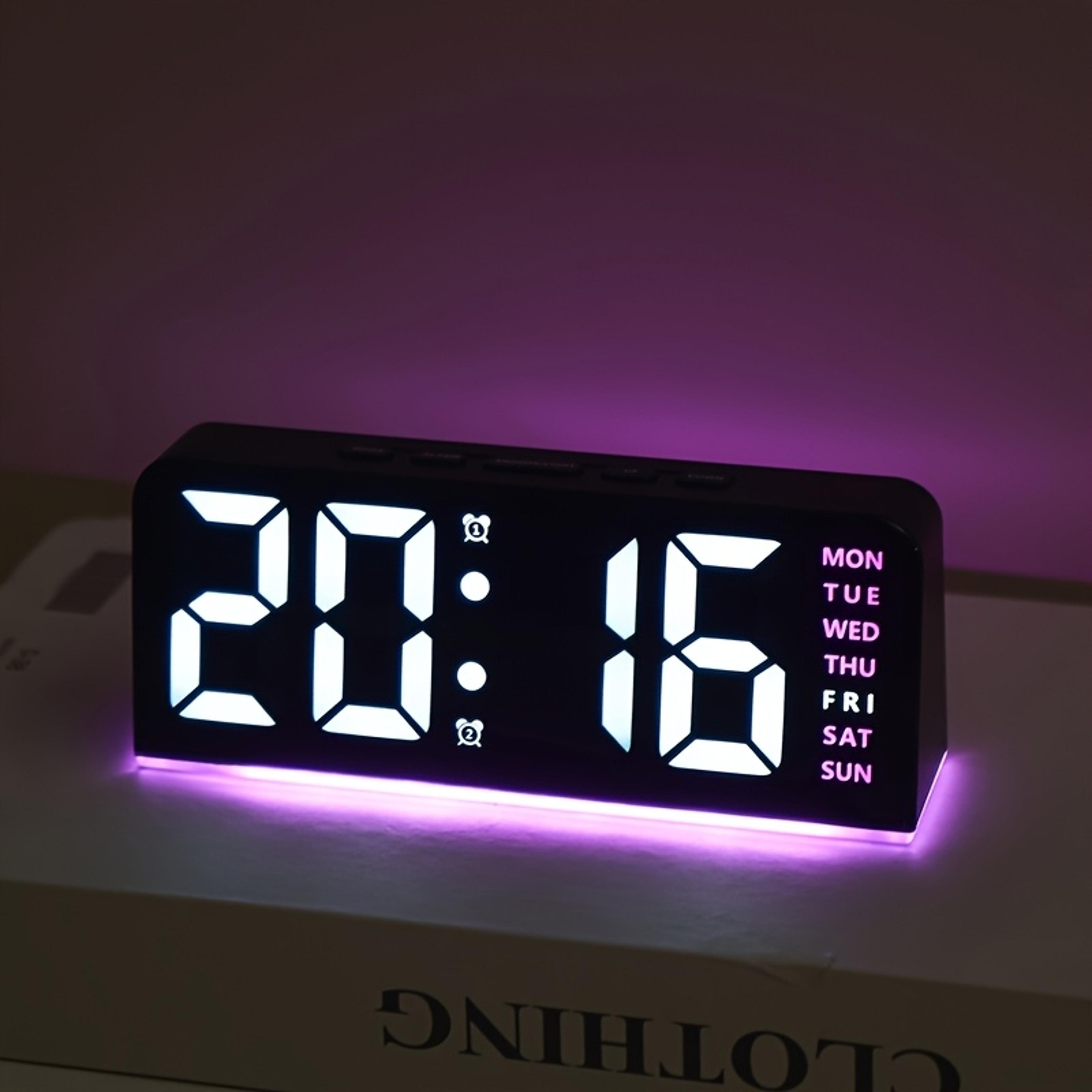 led digital alarm clock with dual alarm, temperature display & adjustable brightness