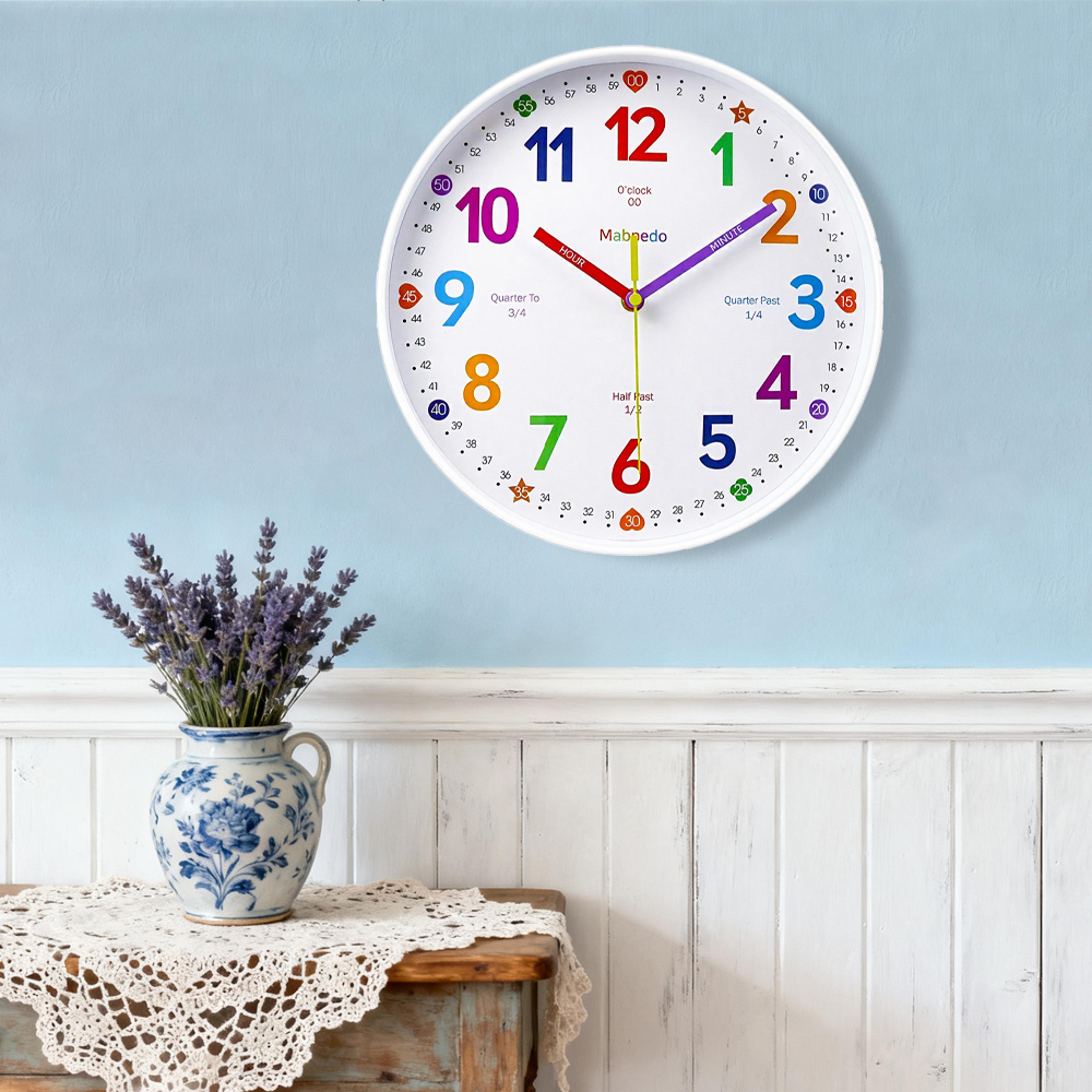 kids learning clock silent analog teaching wall clock for classroom & bedroom inch