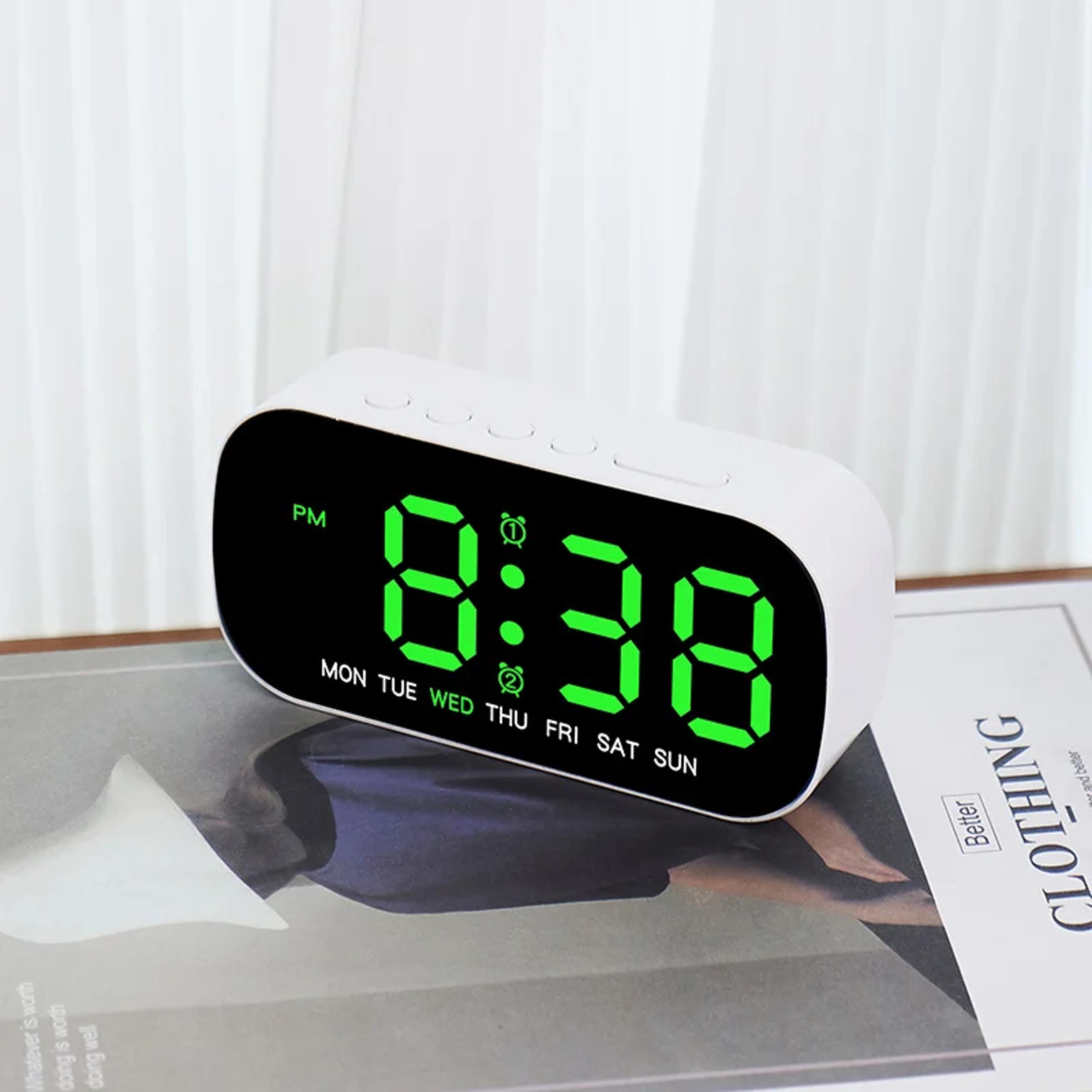 digital alarm clock with led display, dual alarm, usb powered, temperature & date bedside clock