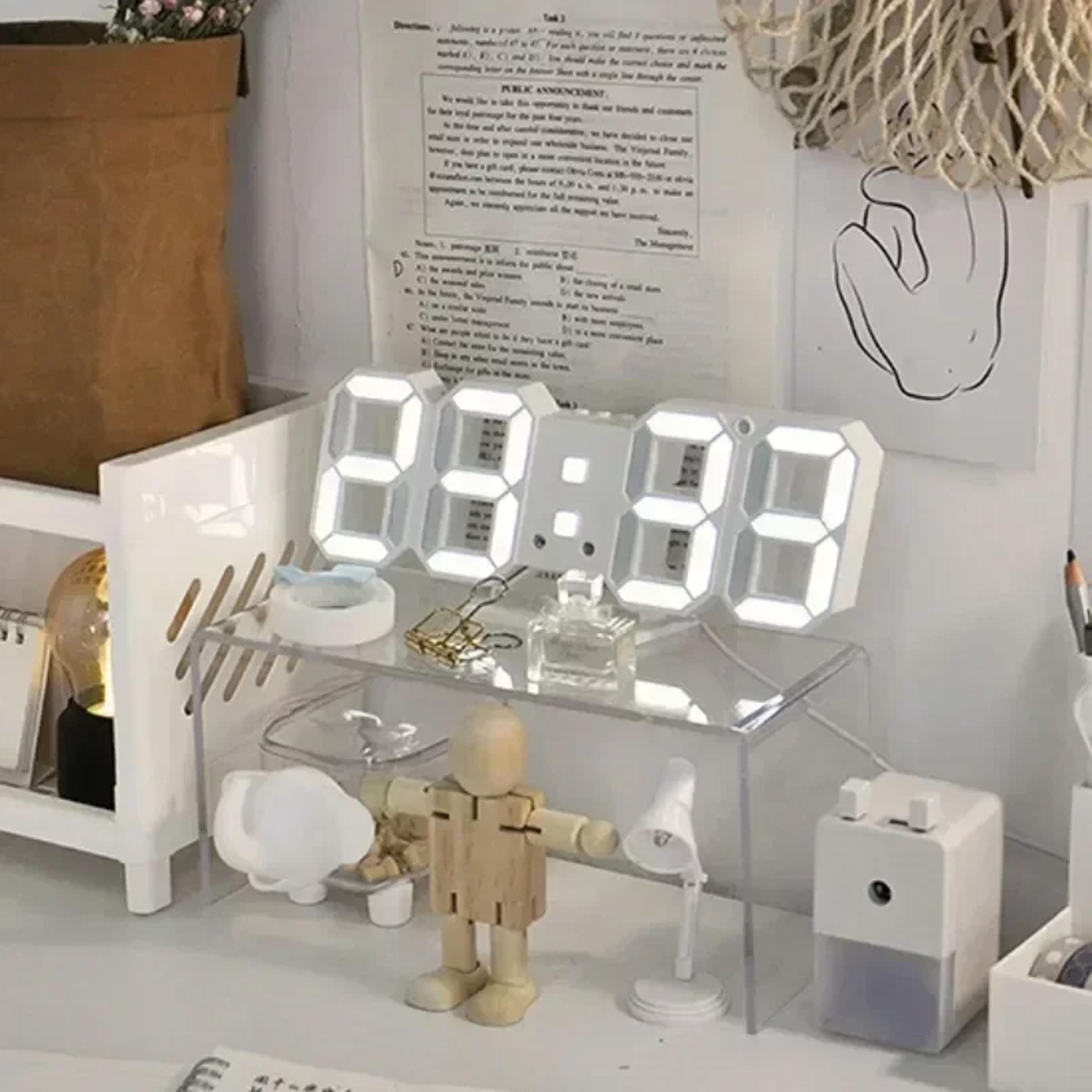 modern led digital wall clock with alarm & desk stand for bedroom, living room & office