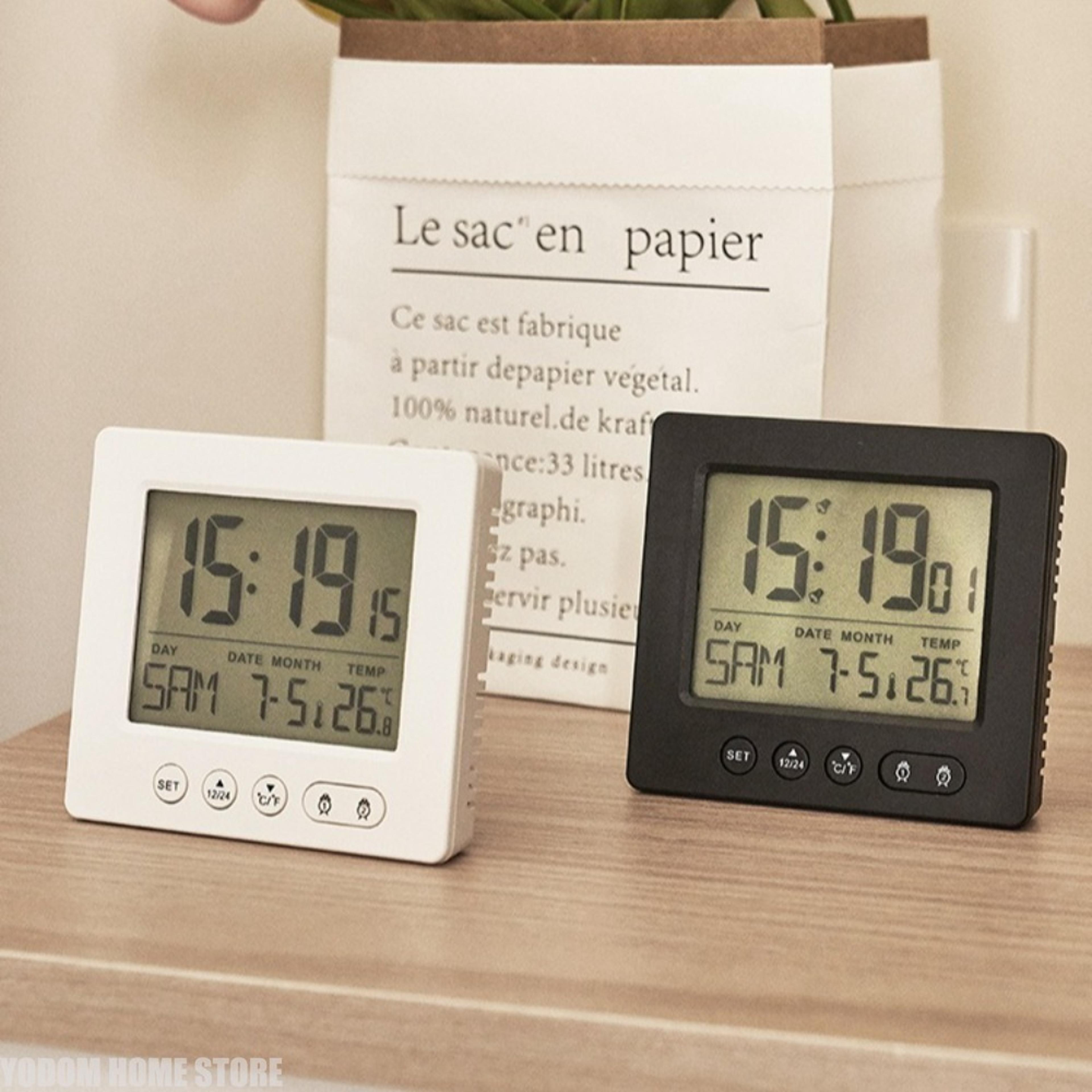 digital alarm clock with temperature display, dual alarm & minute snooze for bedroom desk