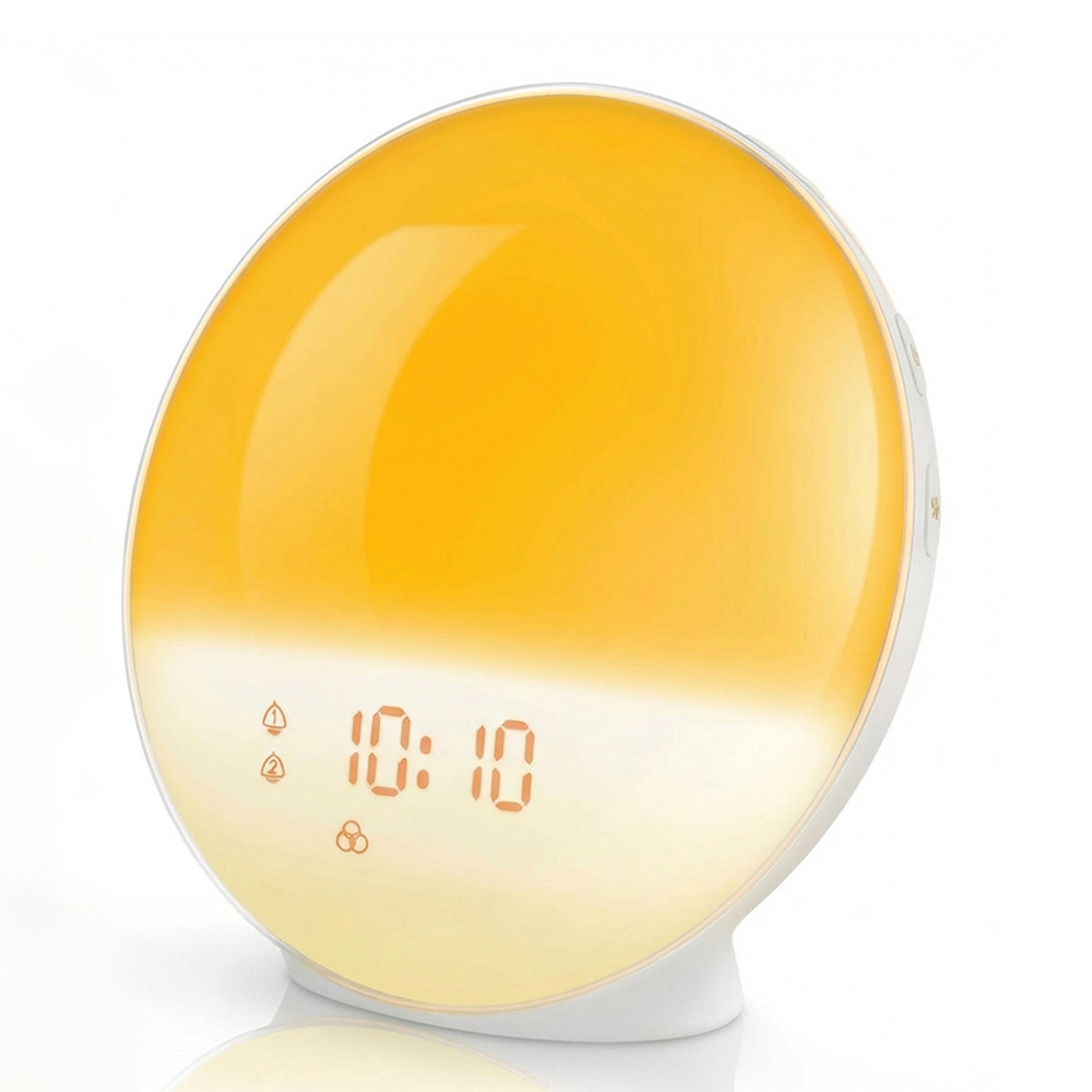 wake up light alarm clock with sunrise simulation, dual alarms, fm radio & color night light