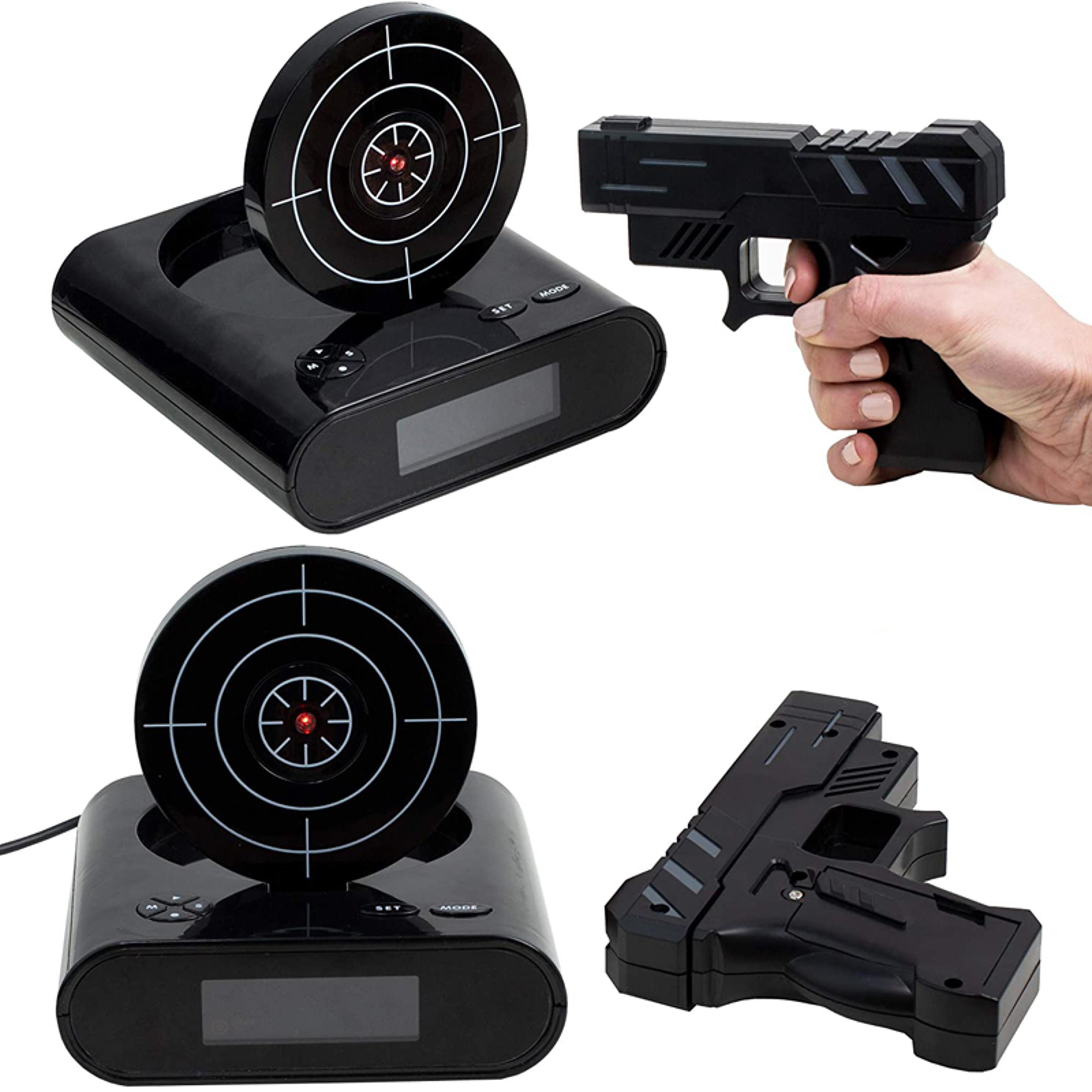 target alarm clock with laser gun interactive digital alarm clock for heavy sleepers & kids