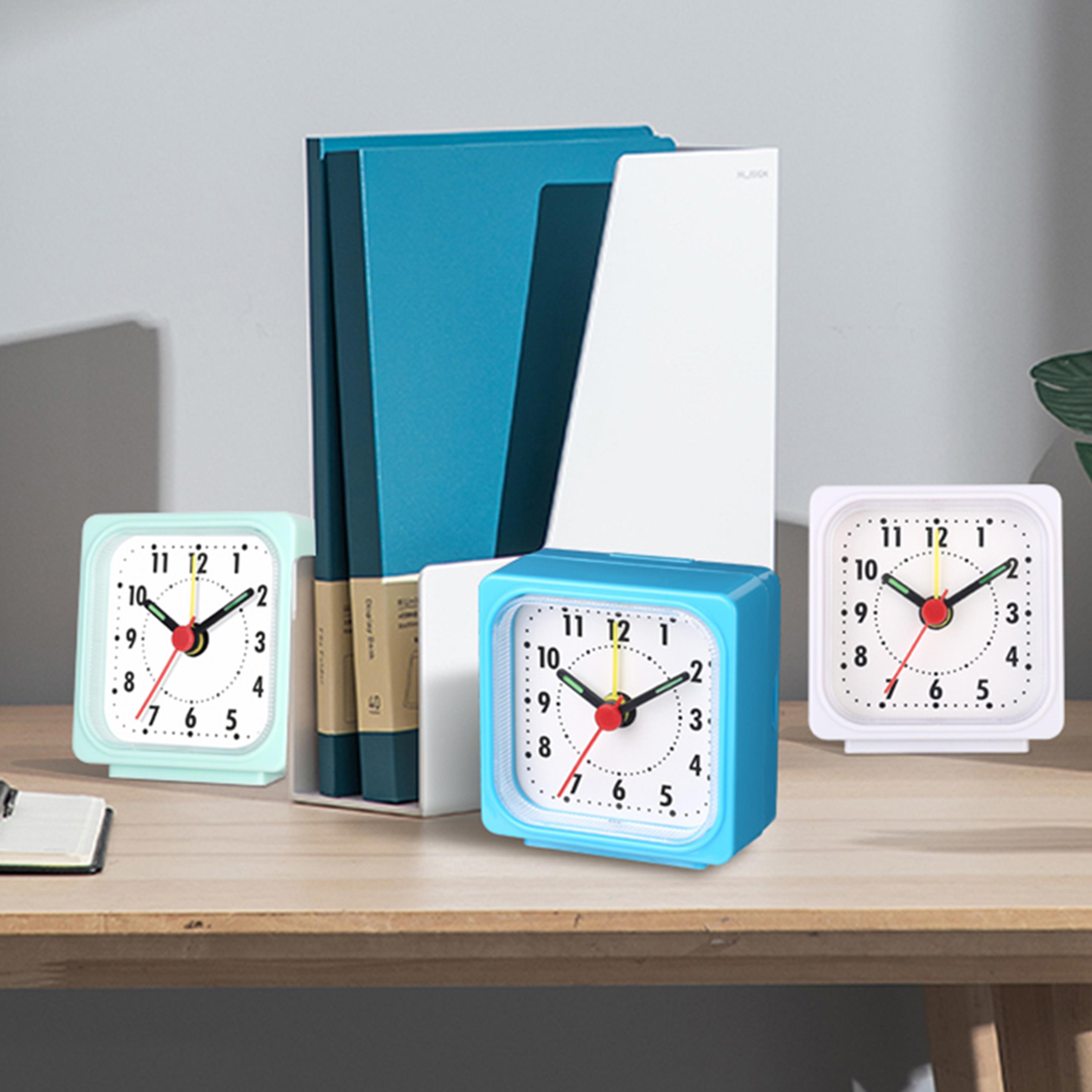 compact analog alarm clock with quartz movement acrylic frame for bedside desk & bedroom