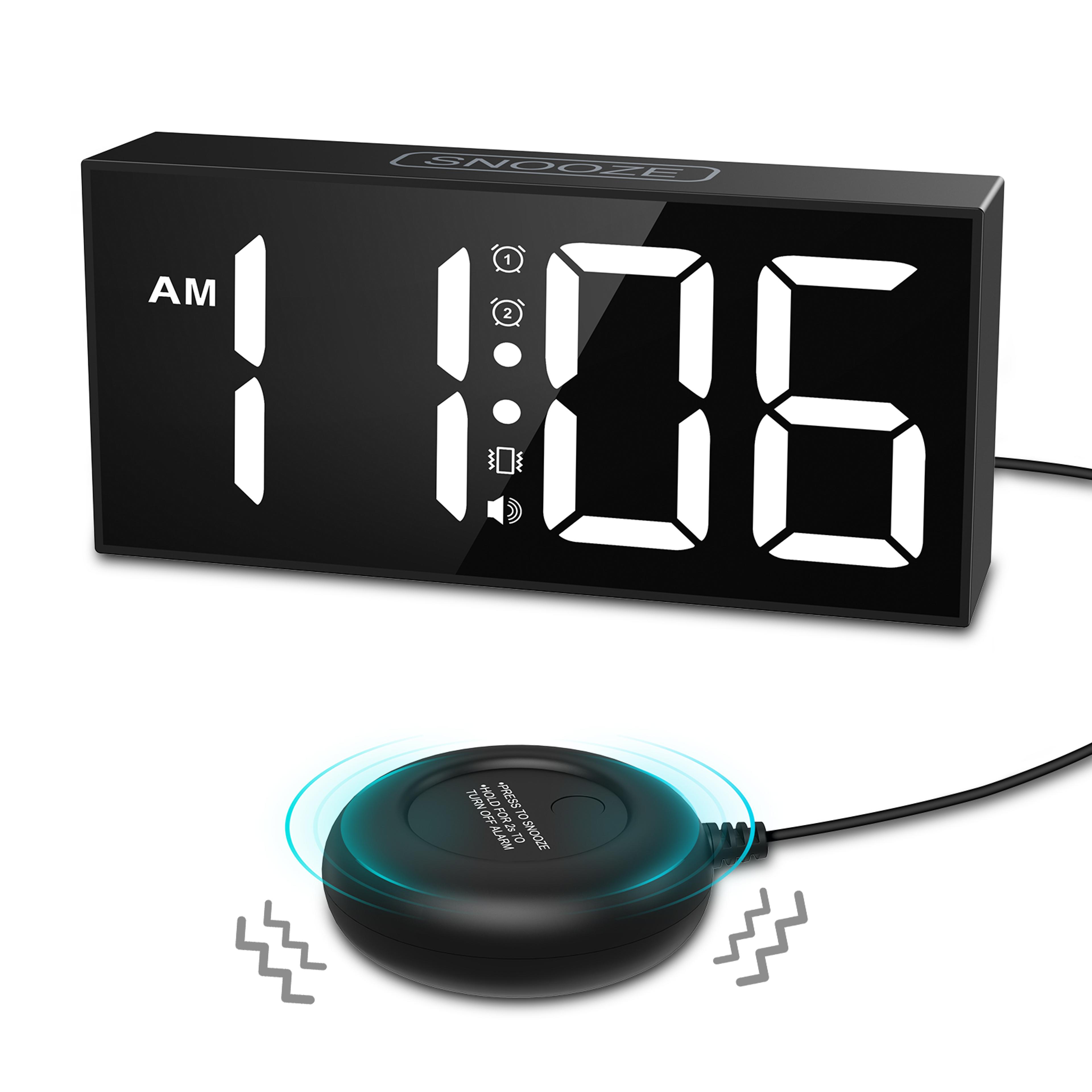 oria vibrating alarm clock with bed shaker, large led display & dual alarm for heavy sleepers