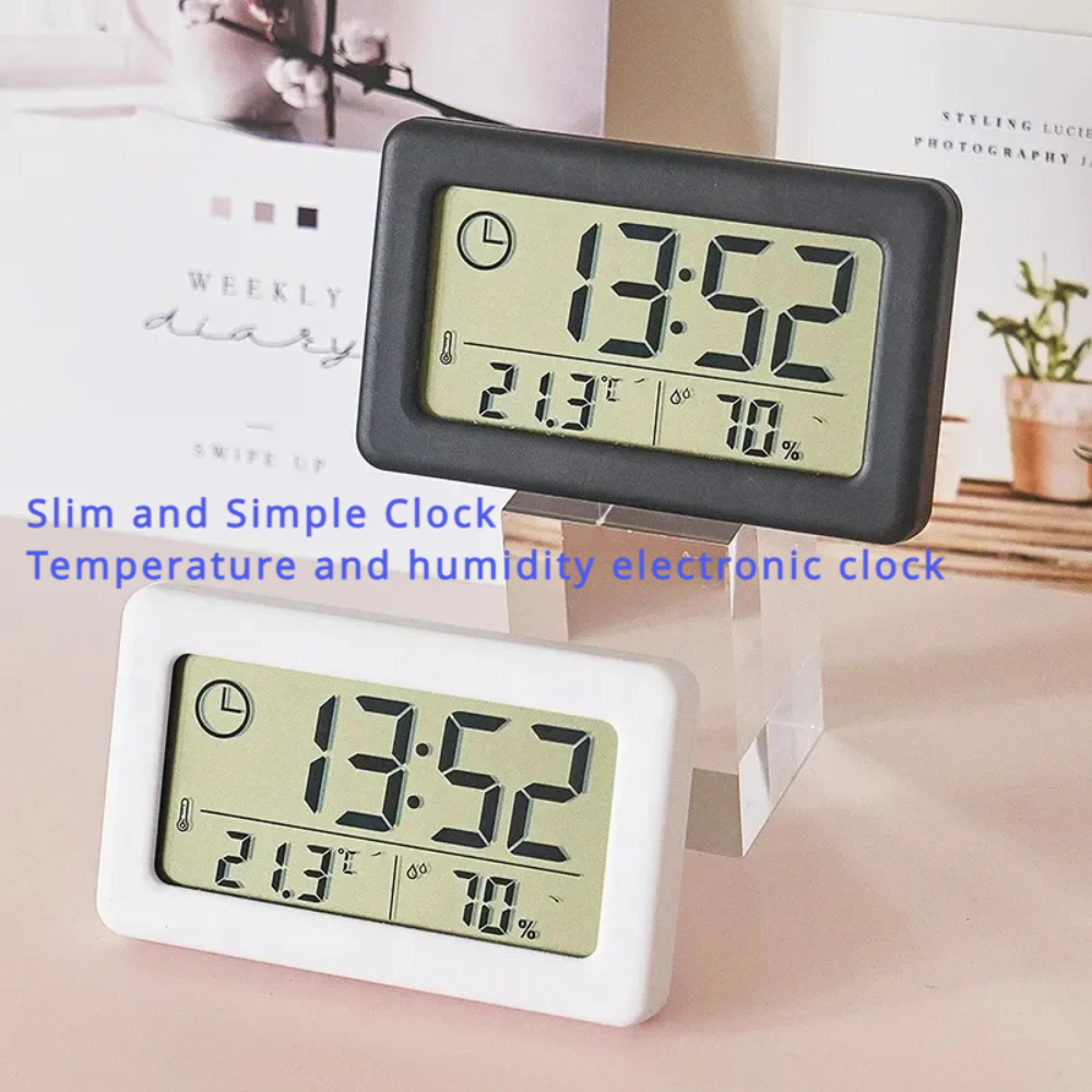 mini digital clock with temperature & humidity monitor battery powered desk clock lcd display